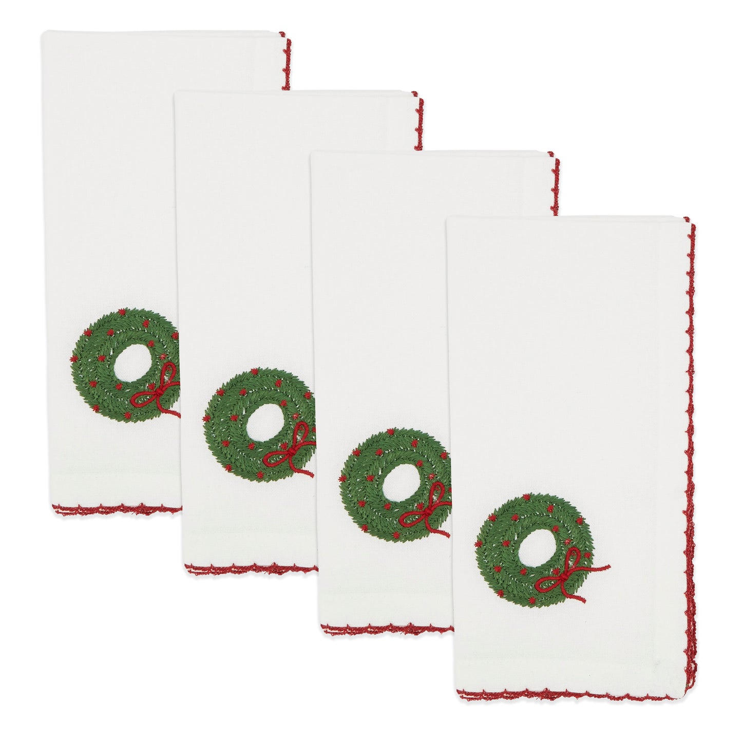 White Whip Stitch Wreath Napkins 100% cotton, 18 Inch Square (4 pcs.)