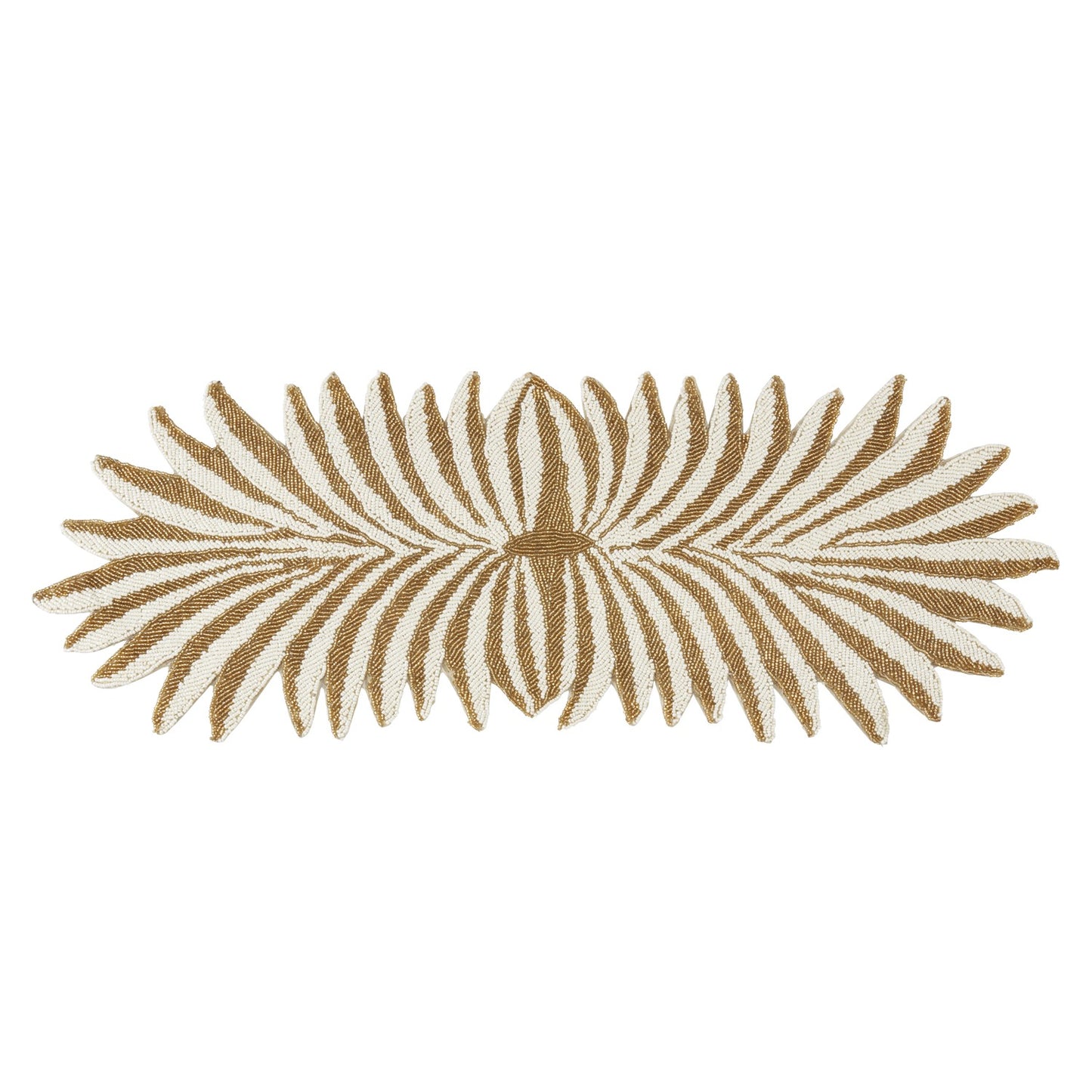 Everyday / All Season Gold Beaded Leaves Table Runner, glass beads - polyester