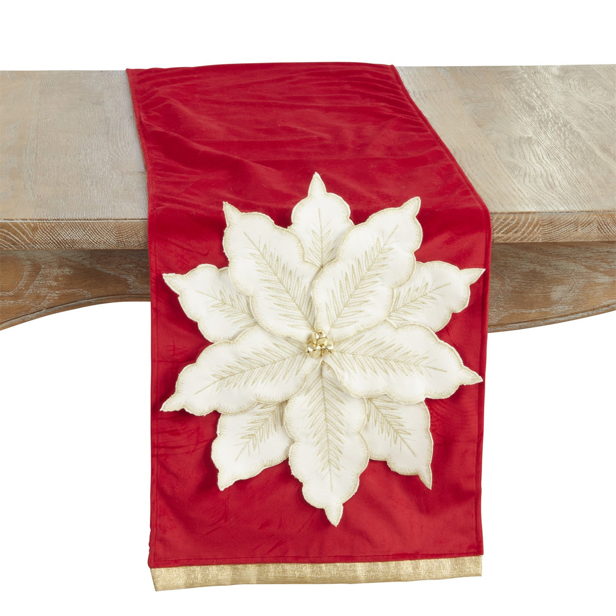 Christmas Red Velvet Poinsettia Table Runner, 100% Polyester