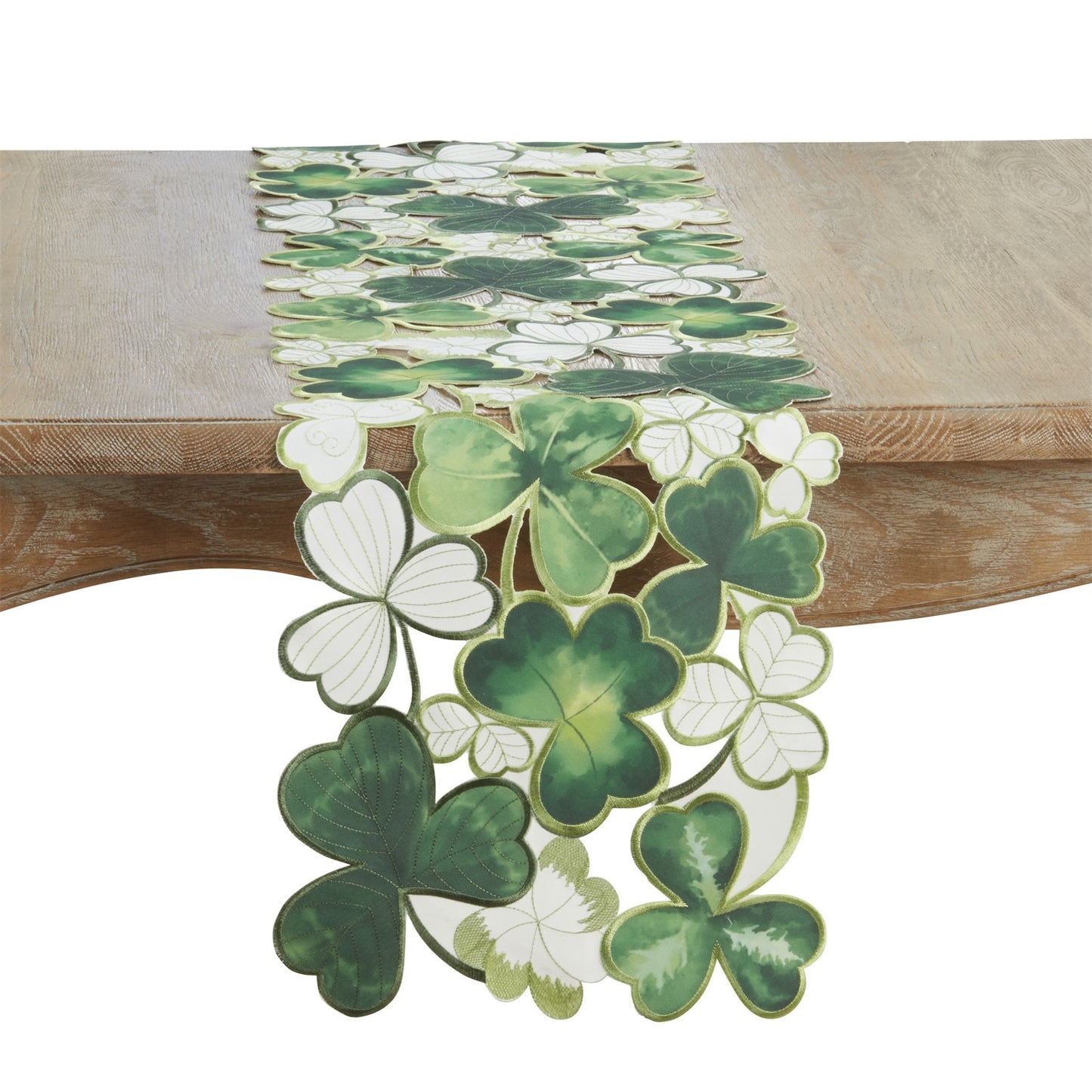 Everyday / All Season Green Clovers Table Runner, 100% Polyester