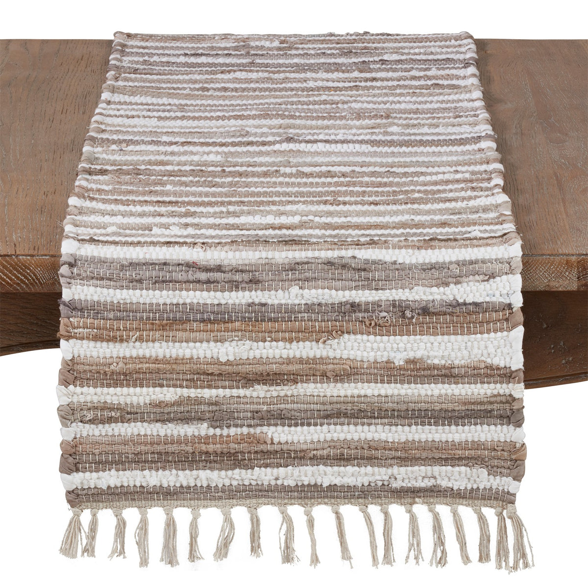 Everyday / All Season Natural Beige Chindi Table Runner, 100% cotton