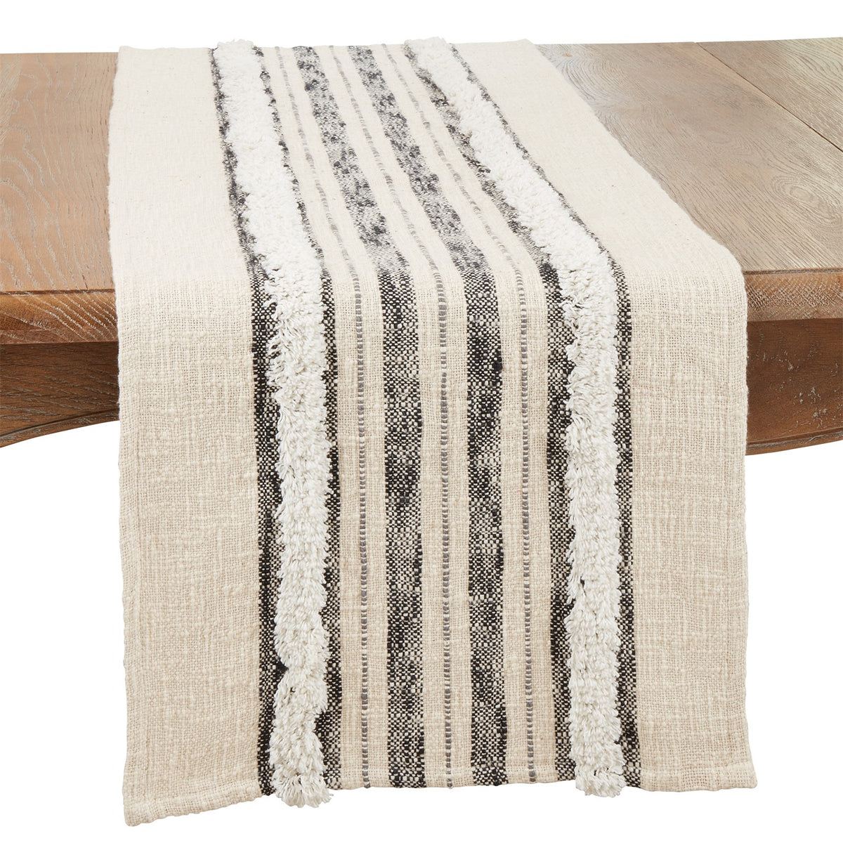 Everyday / All Season Natural Beige Tufted Stripe Table Runner, 100% cotton