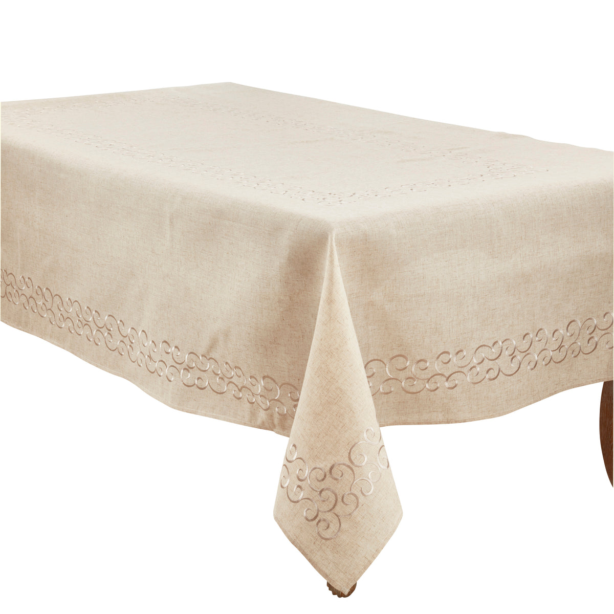 Natural Beige Embroidered Design Tablecloth 80% polyester - 20% linen