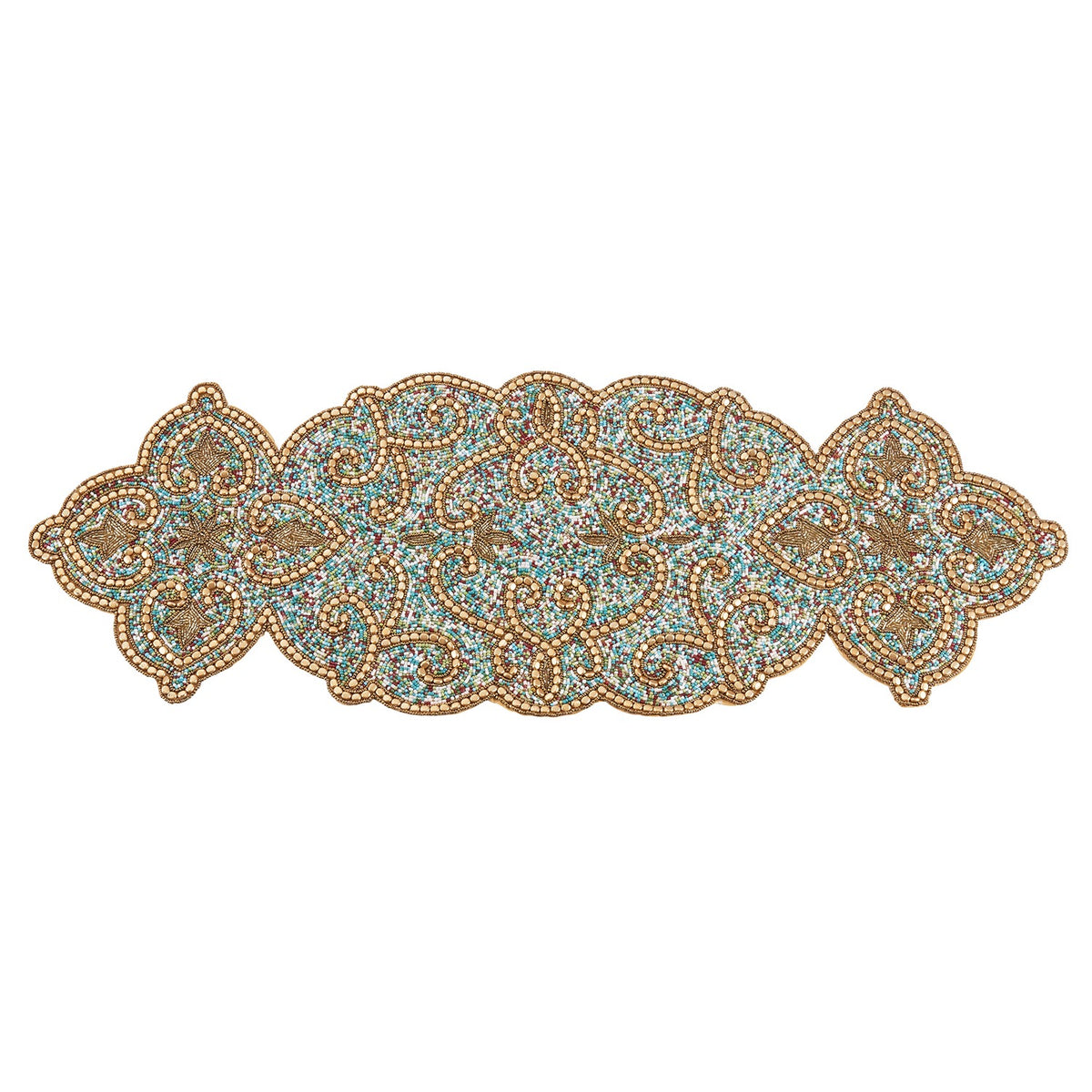 Everyday / All Season Gold Beaded Table Runner, glass beads
