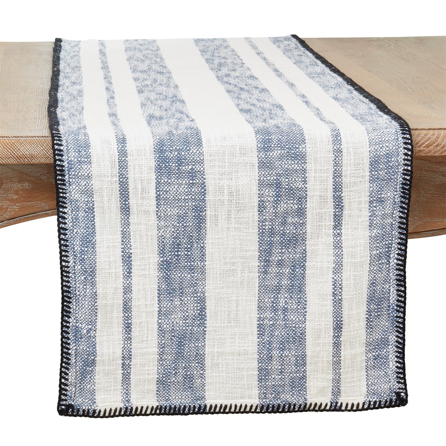 Everyday / All Season Navy Blue Stripe Whipstitch Table Runner, 100% cotton