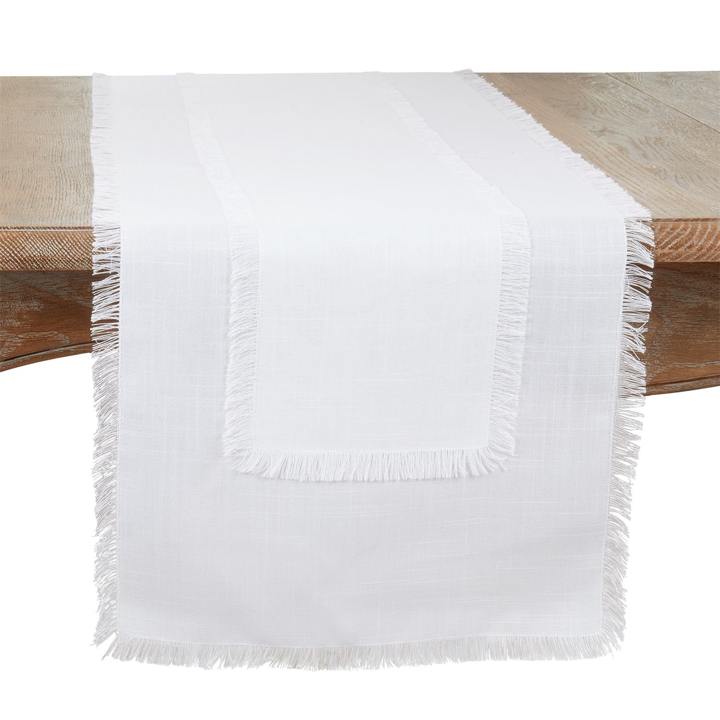 Everyday / All Season White Fringe Table Runner, 100% Polyester