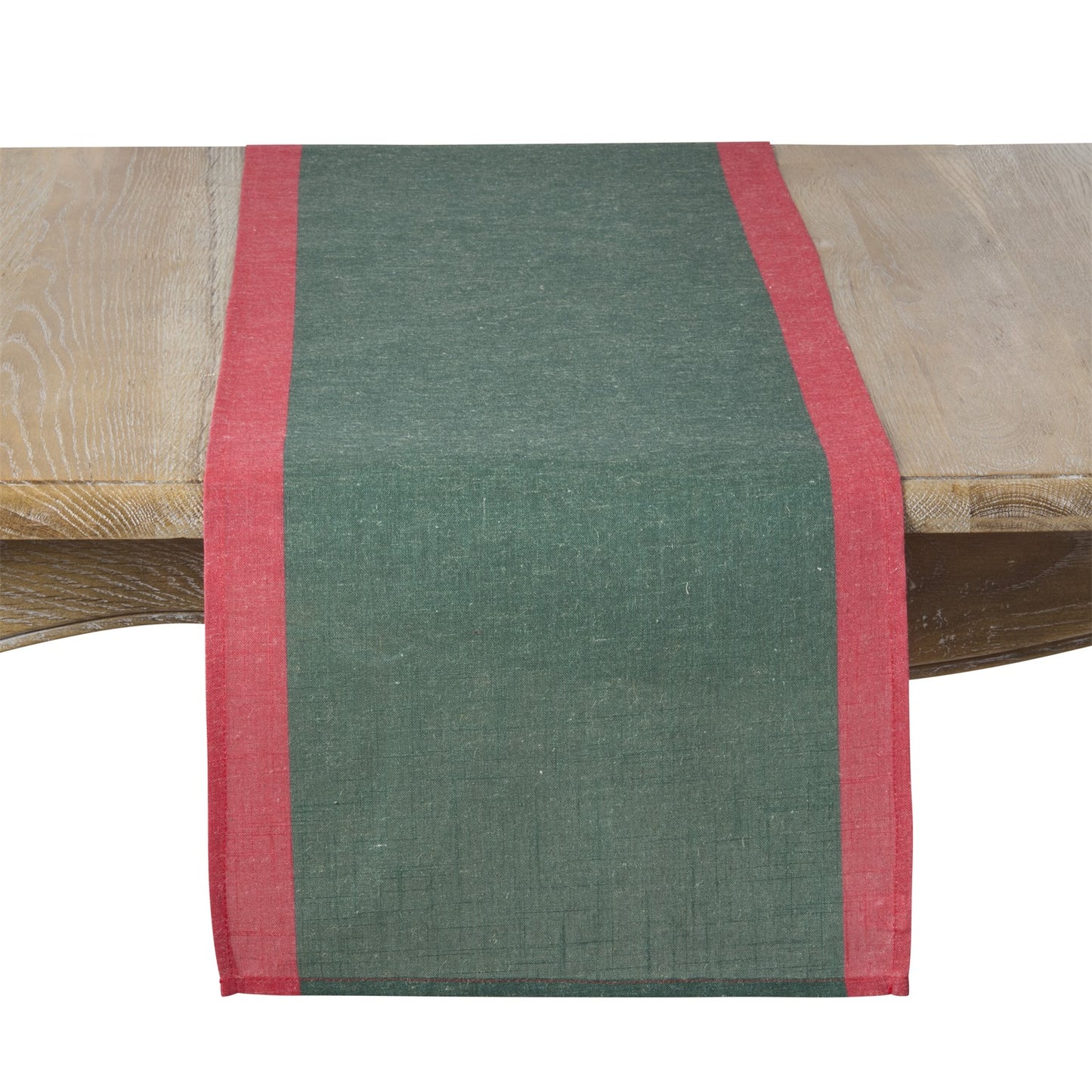 Everyday / All Season Green Color Band Border Table Runner, 85% polyester - 15% linen