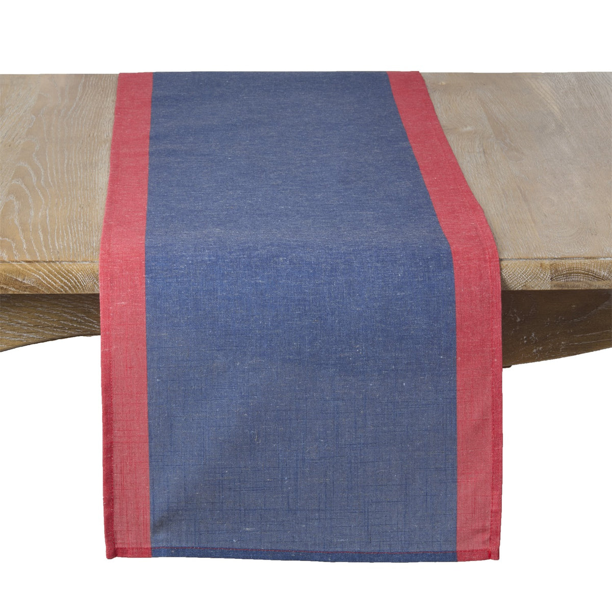 Everyday / All Season Navy Blue Color Band Border Table Runner, 85% polyester - 15% linen