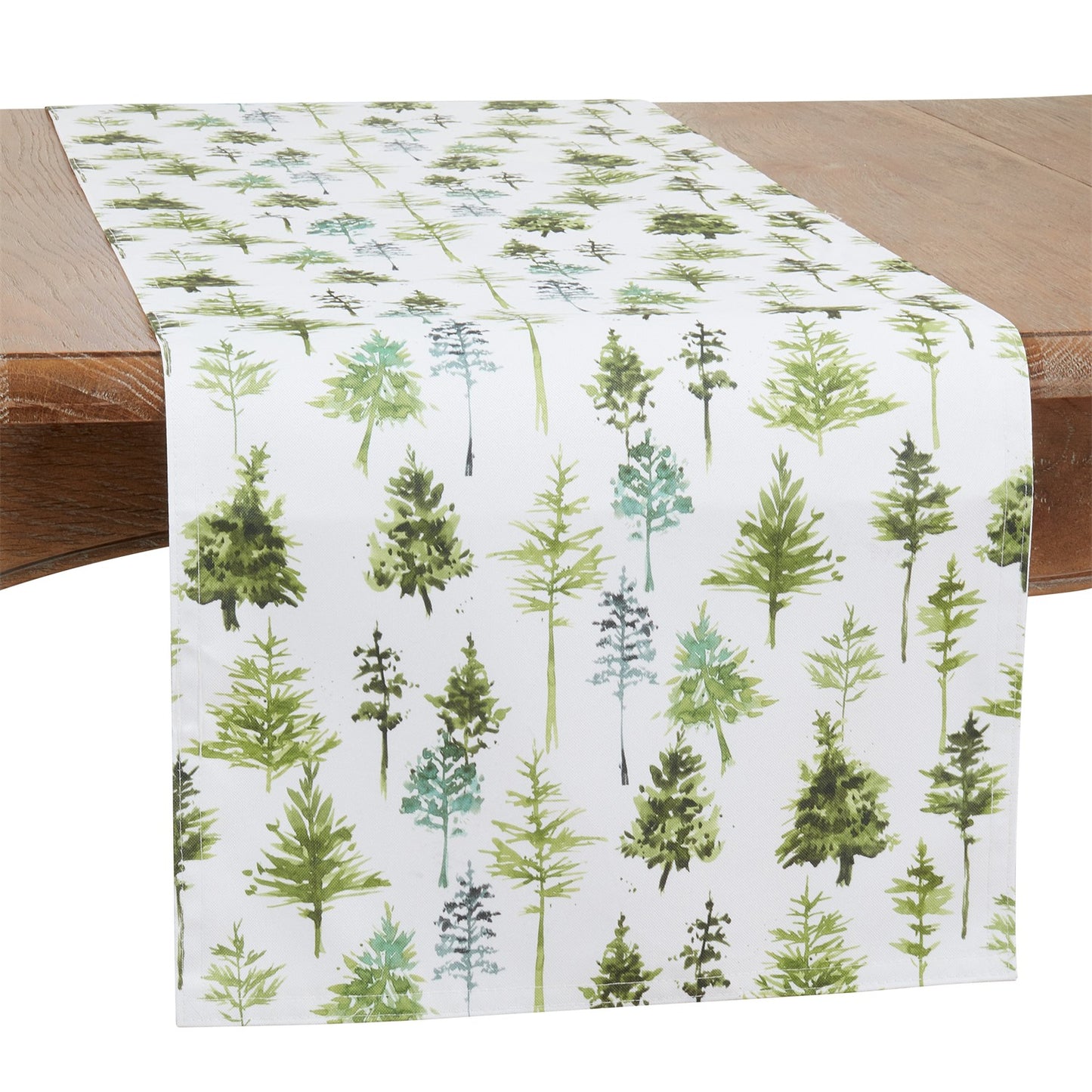 Everyday / All Season Green Trees Table Runner, 100% Polyester