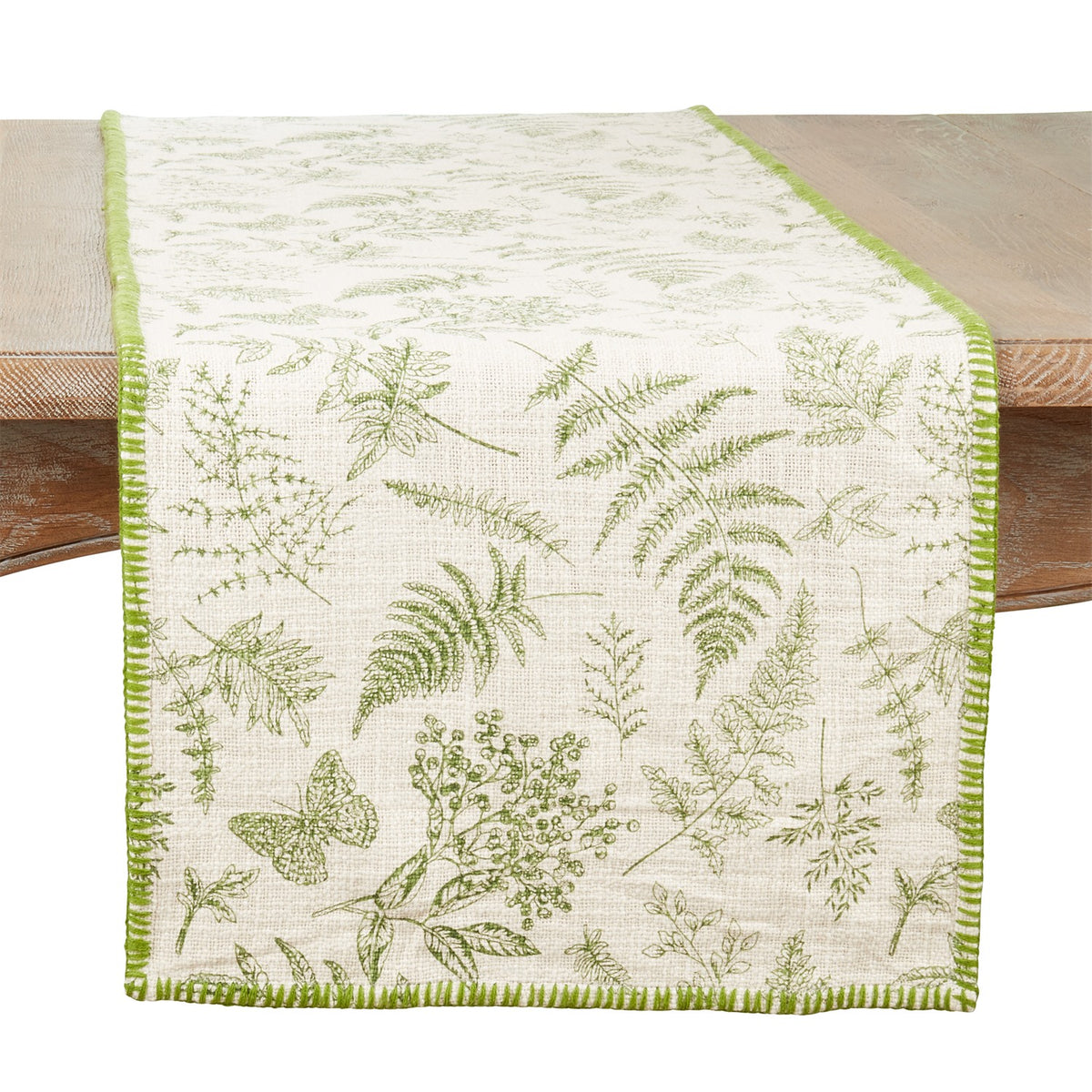 Everyday / All Season Green Leaf Whipstitch Table Runner, 100% cotton