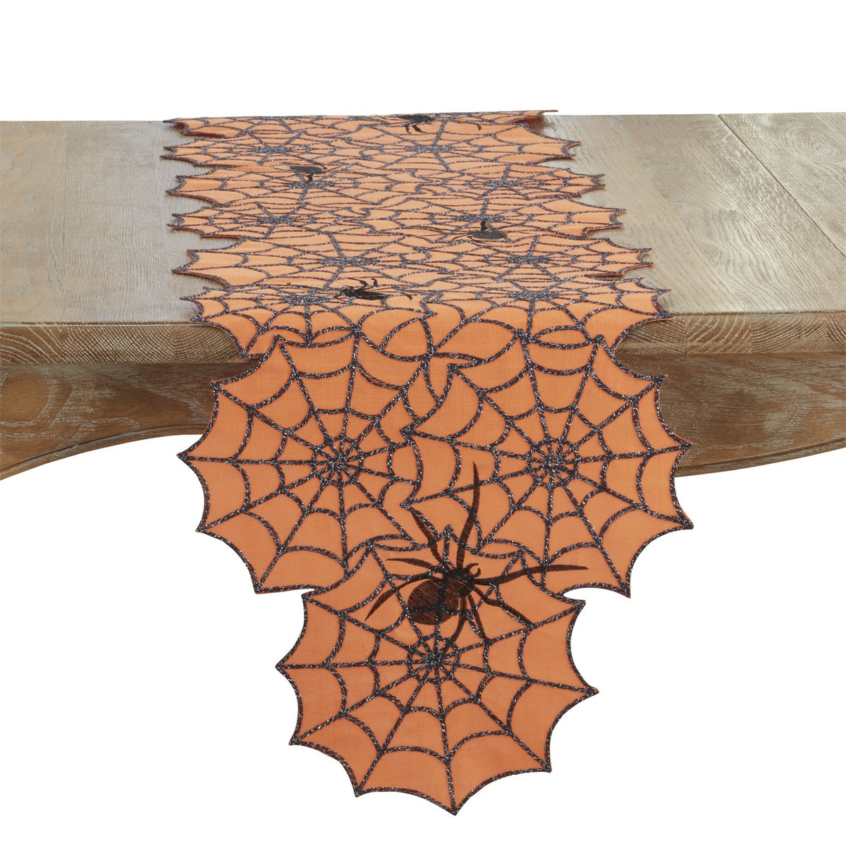 Halloween Orange Spiderweb Table Runner, 100% Polyester