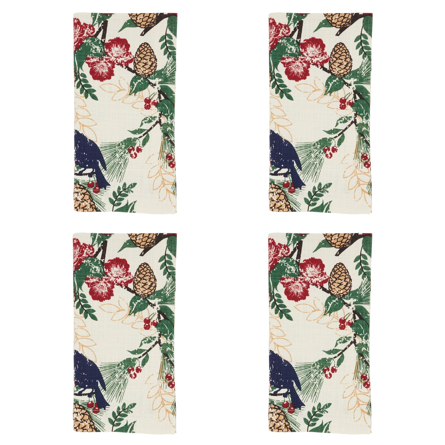 Multi Pinecones and Birds Napkins 100% cotton, 20 Inch Square (4 pcs.)