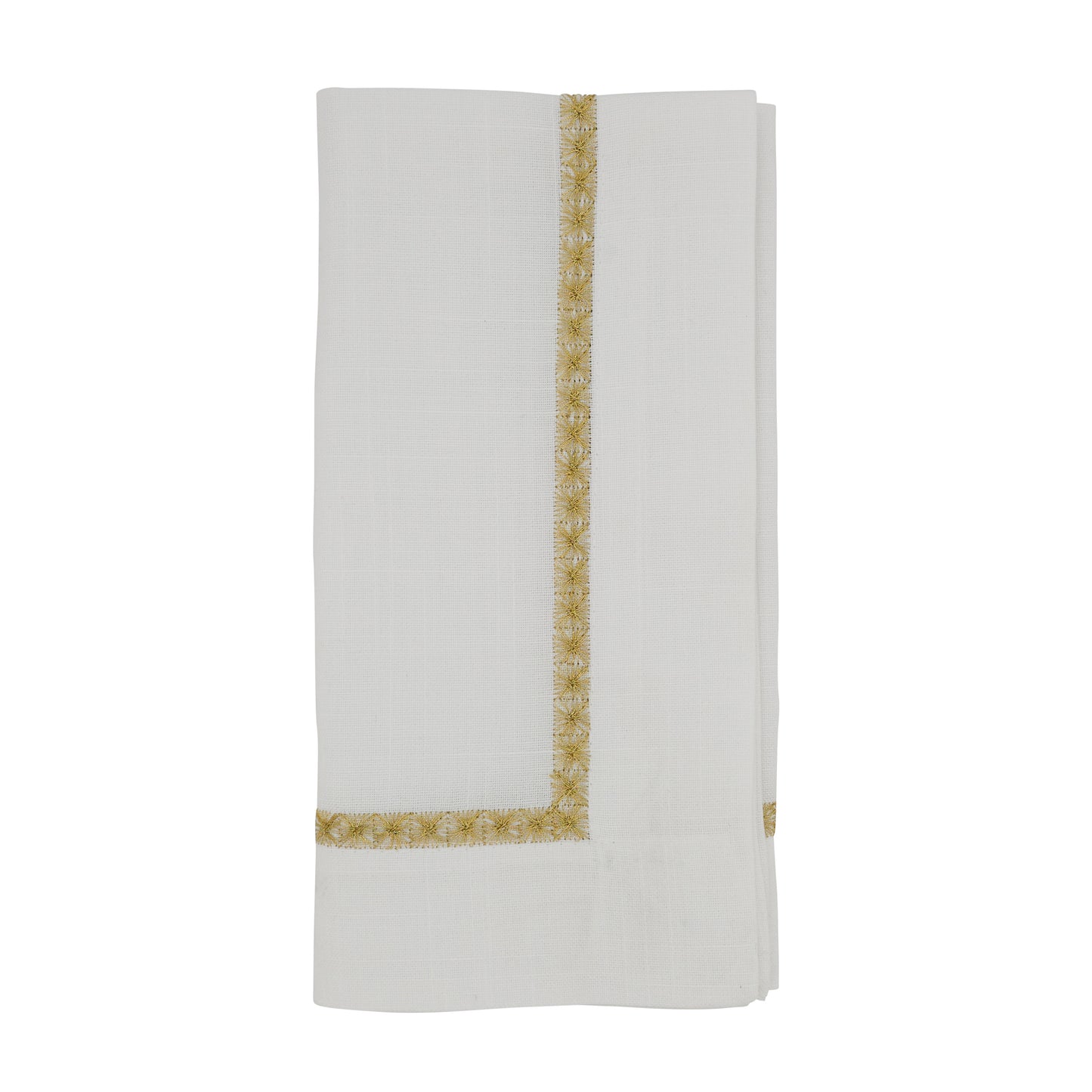 Gold Embroidered Border Cocktail Napkins 100% polyester, 10 Inch Square (4 pcs.)