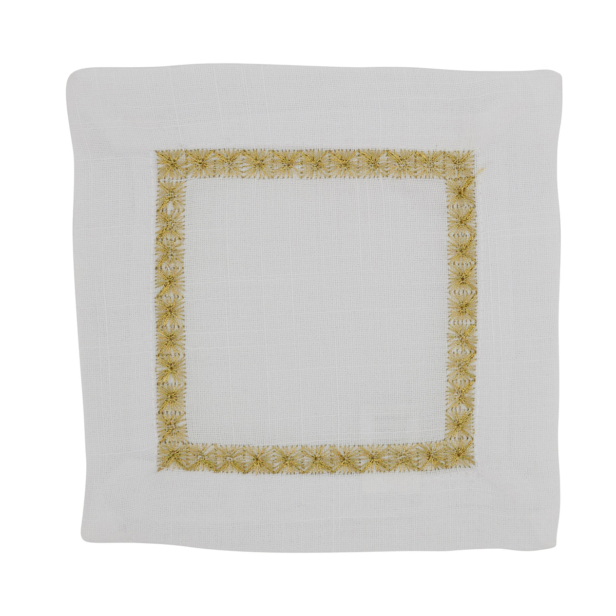 Gold Embroidered Border Cocktail Napkins 100% polyester, 6 Inch Square (4 pcs.)