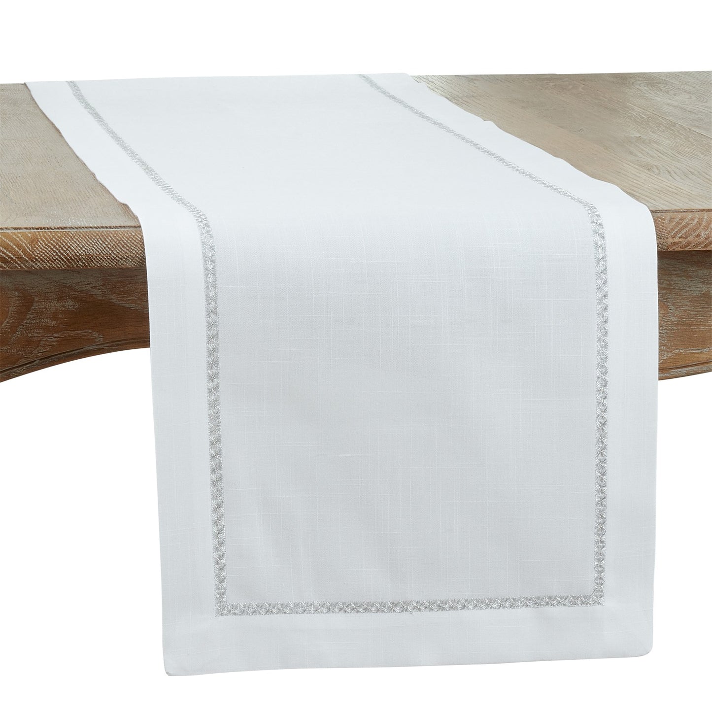 Everyday / All Season Silver Embroidered Border Table Runner, 100% Polyester