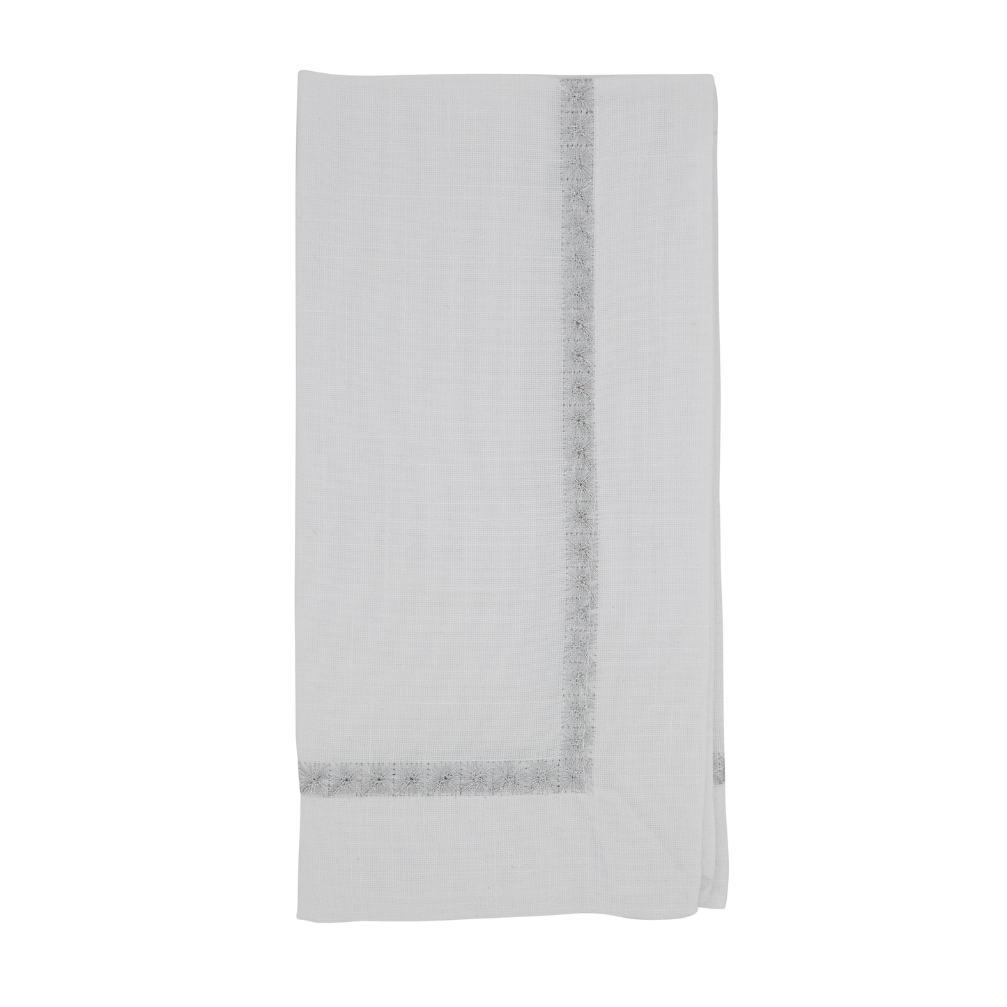 Silver Embroidered Border Cocktail Napkins 100% polyester, 10 Inch Square (4 pcs.)