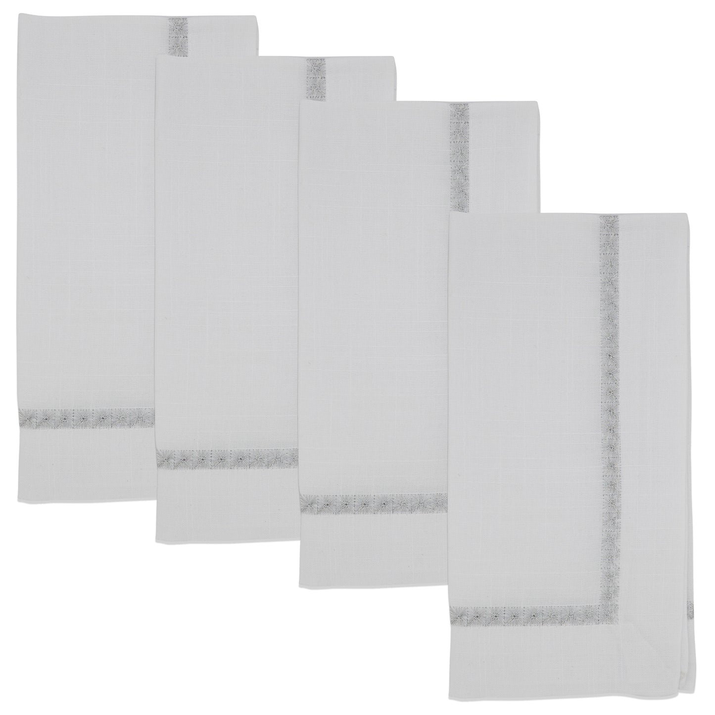 Silver Embroidered Border Napkins 100% polyester, 20 Inch Square (4 pcs.)