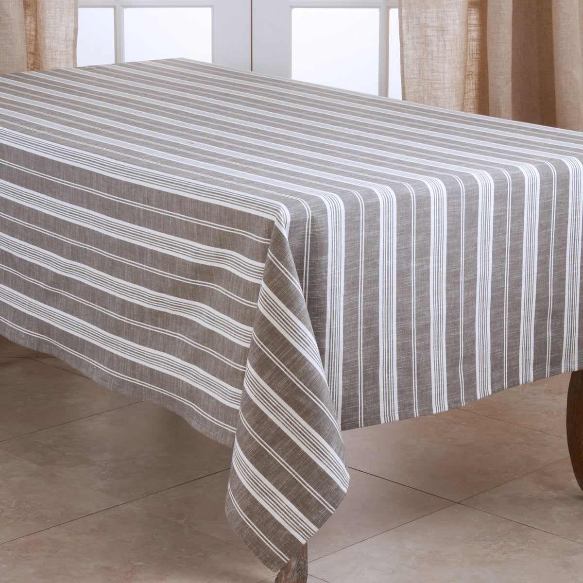 Grey Striped Tablecloth 100% cotton