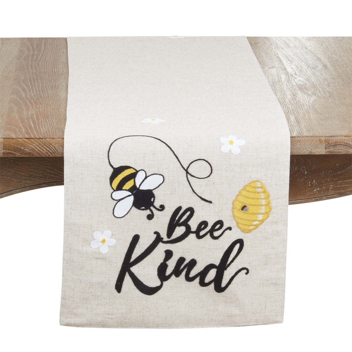 Everyday / All Season Natural Beige Bee Kind Table Runner, 84% polyester - 16% linen