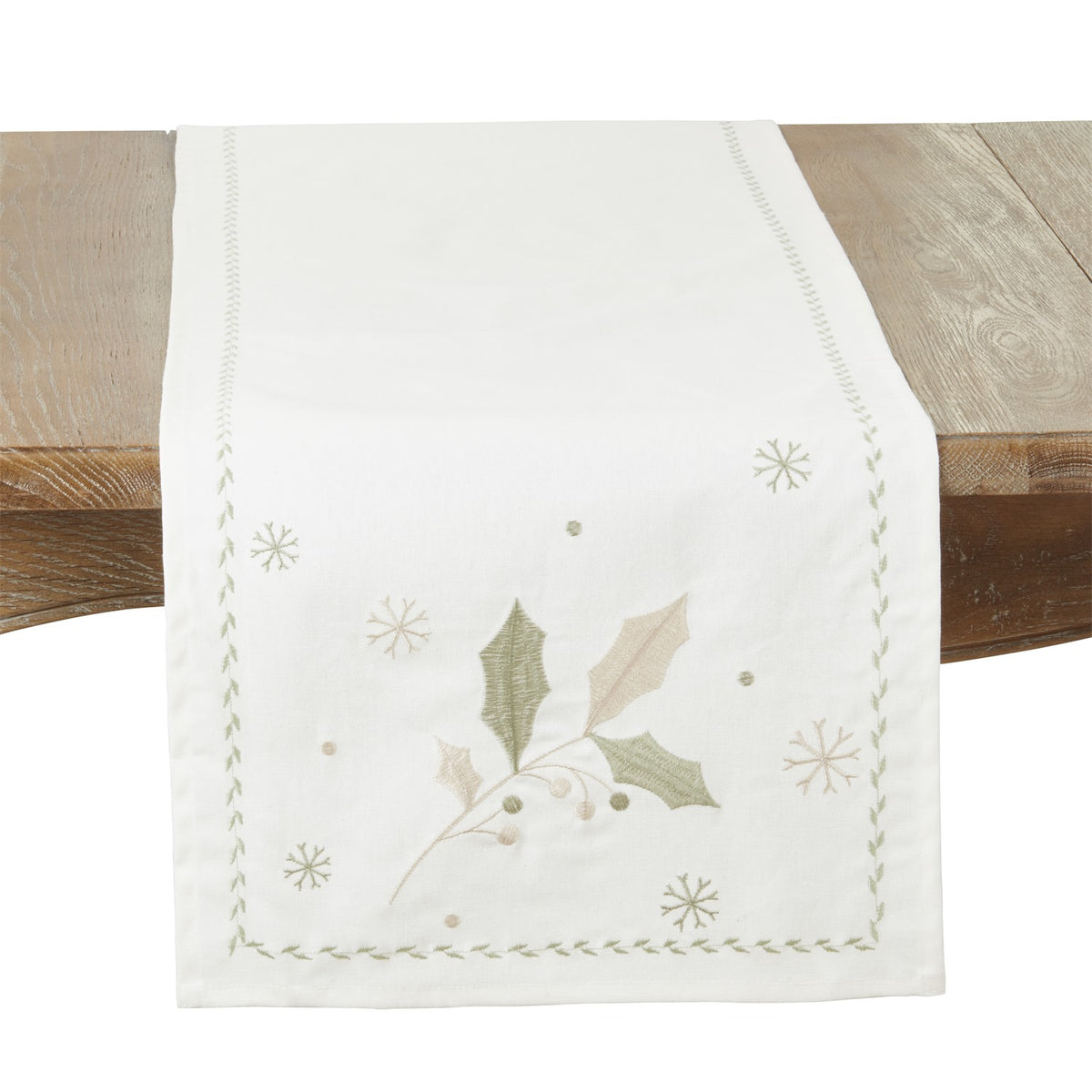 Christmas White Holly Leaves Table Runner, 100% Polyester