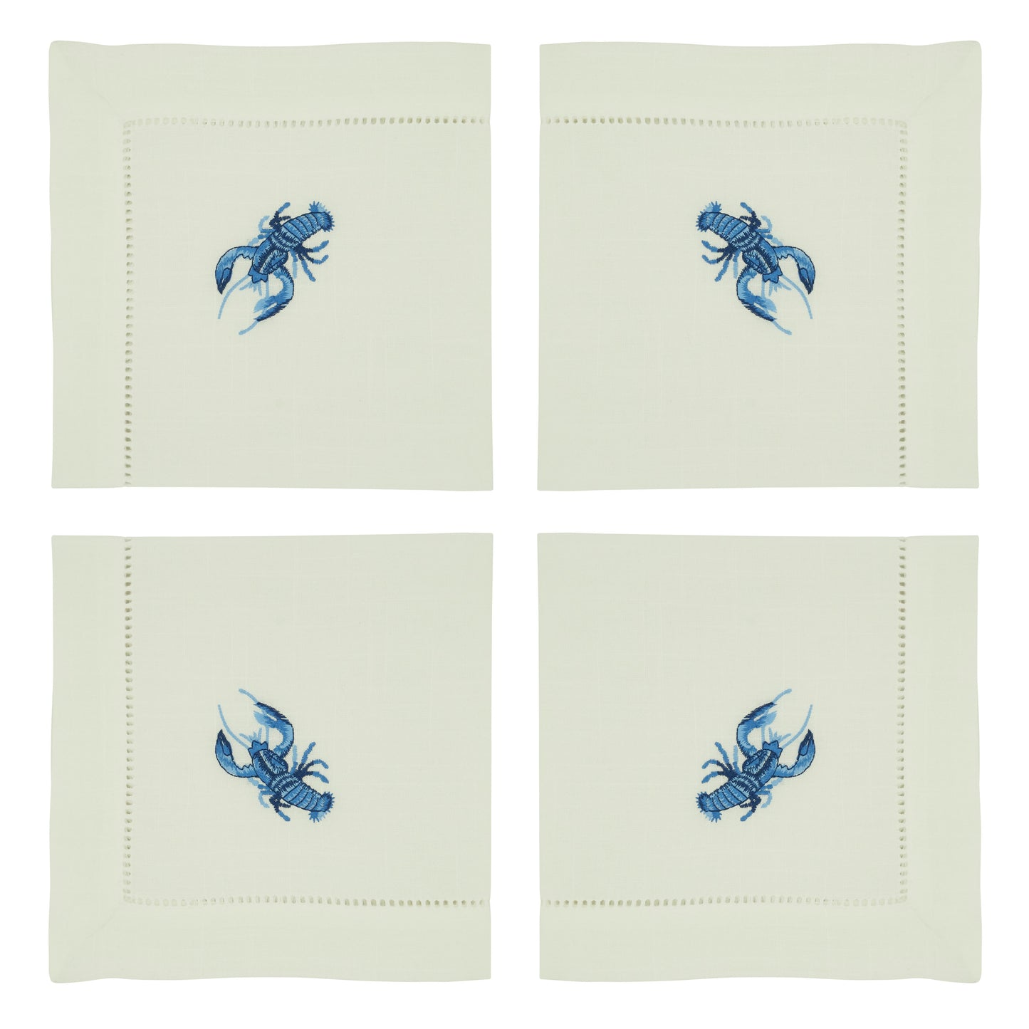 White Embroidered Lobster Napkins 100% polyester, 20 Inch Square (4 pcs.)