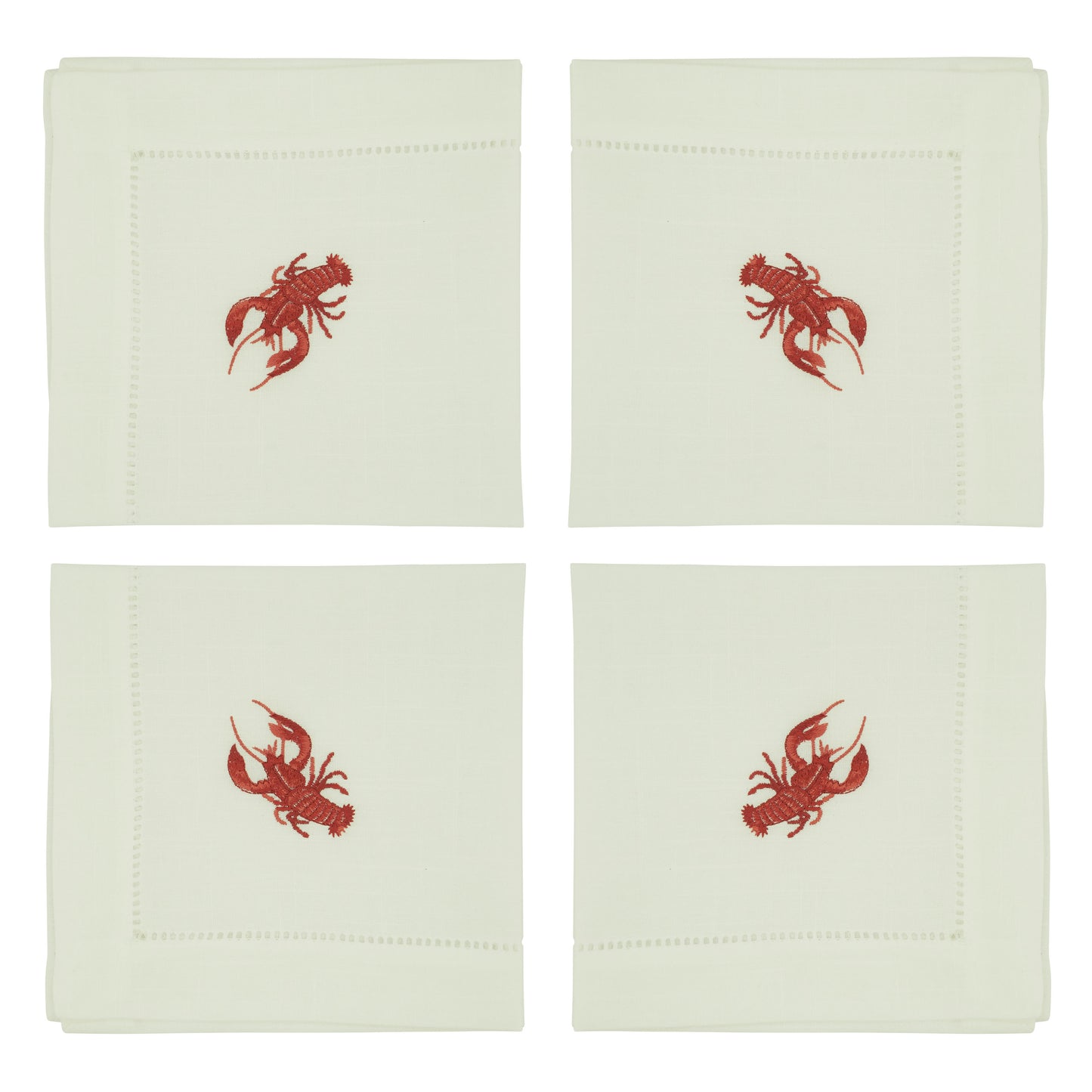 White Embroidered Lobster Napkins 100% polyester, 20 Inch Square (4 pcs.)