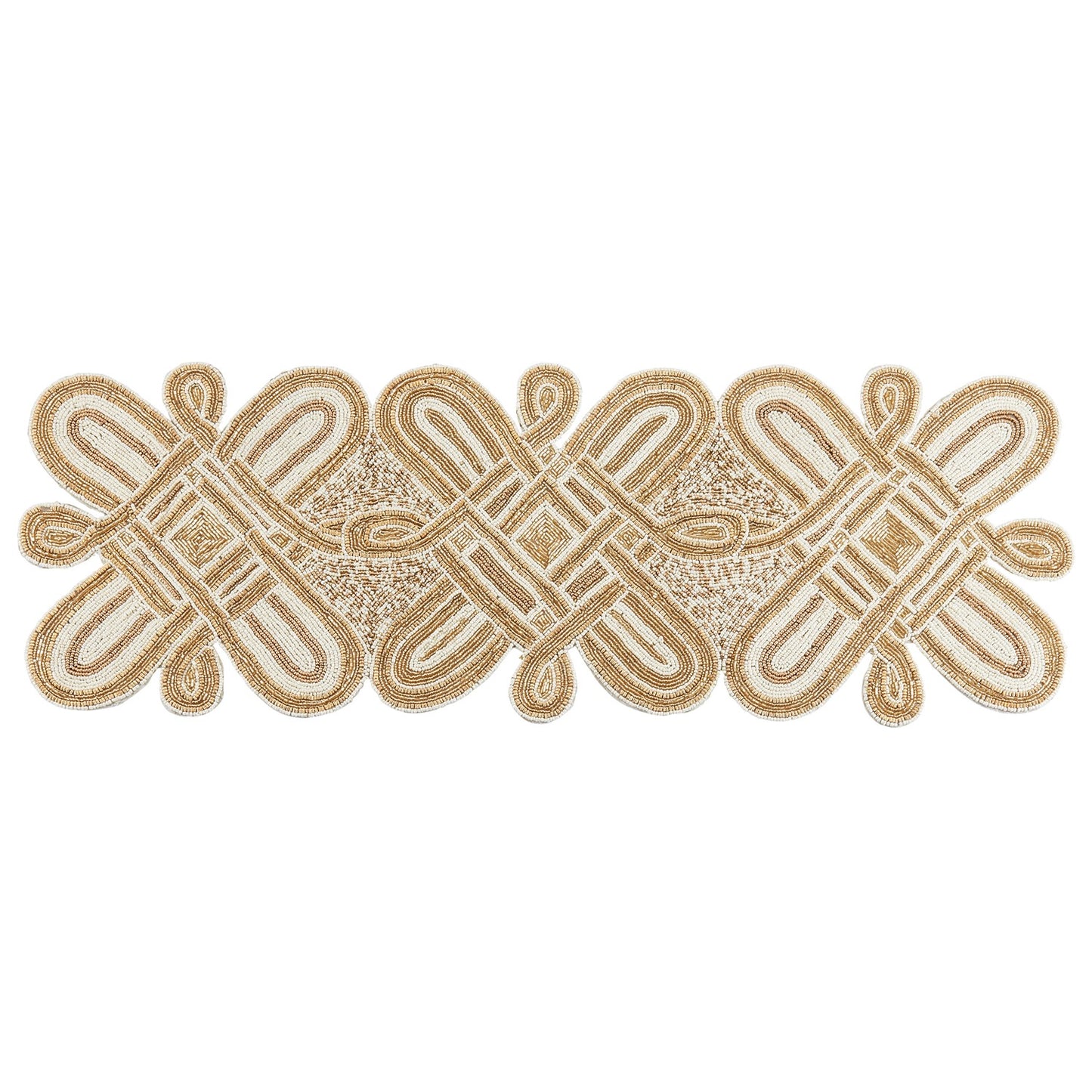 Everyday / All Season Gold Beaded Table Runner, 65% glass beads - 35% polyester