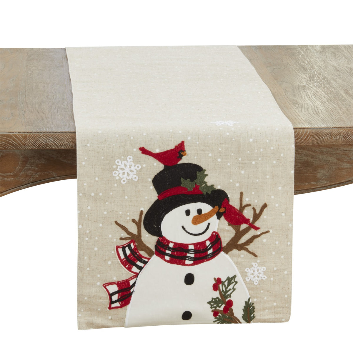 Christmas Natural Beige Snowman Table Runner, 84% polyester - 16% linen