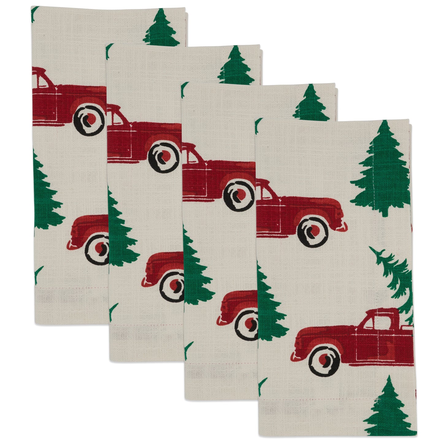 Multi Christmas Truck Napkins 100% cotton, 20 Inch Square (4 pcs.)
