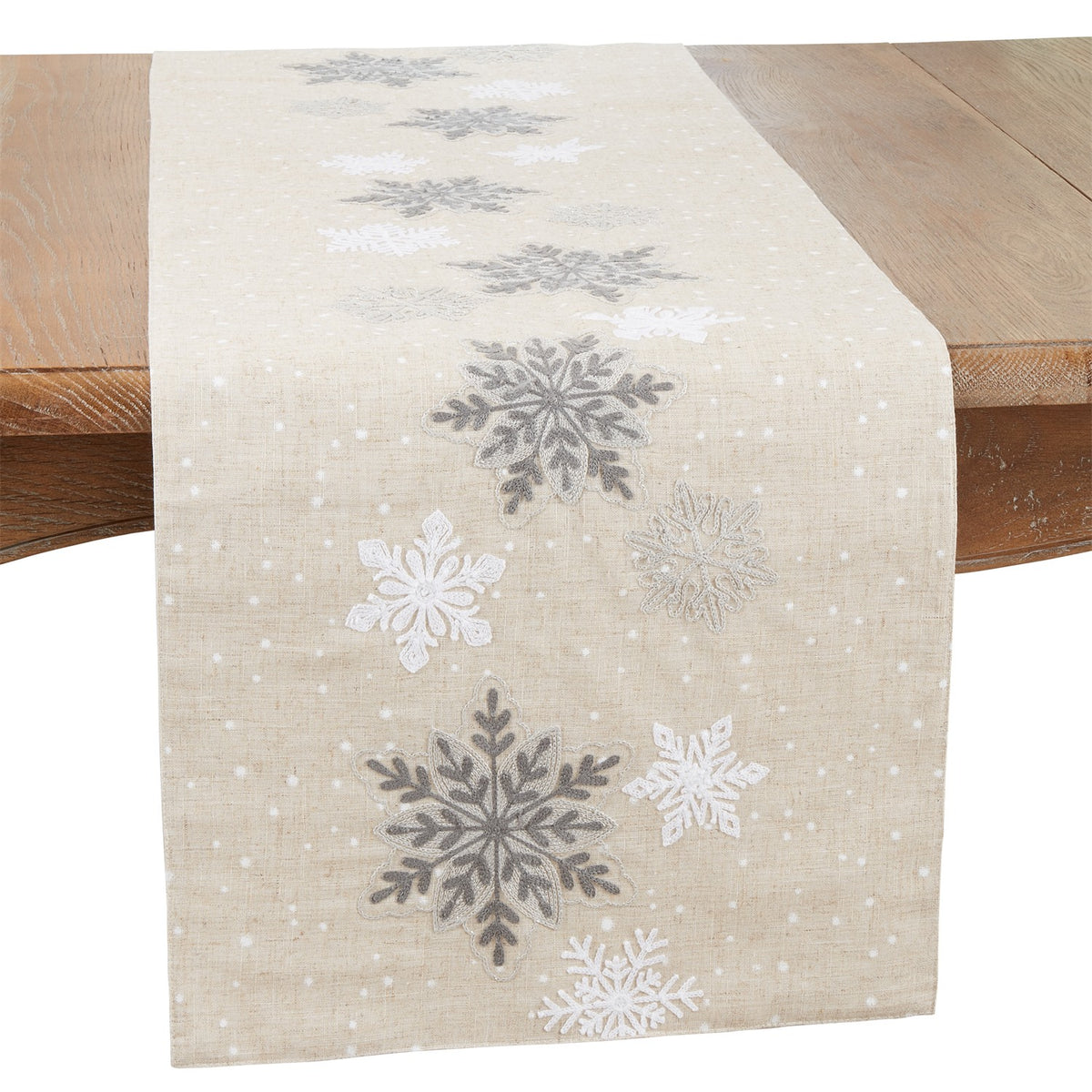 Christmas Natural Beige Snowflakes Table Runner, 80% polyester - 20% linen