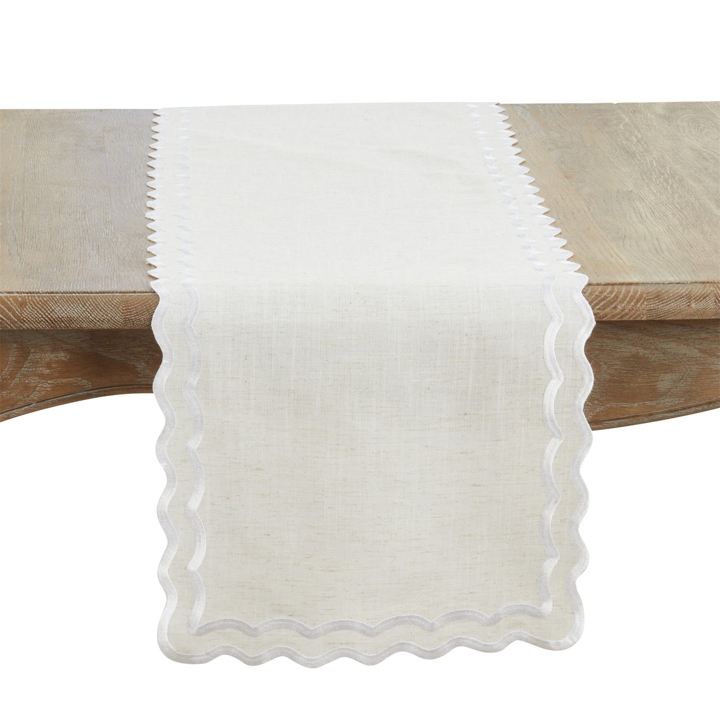 Everyday / All Season Natural Beige Scalloped Border Table Runner, 100% Polyester