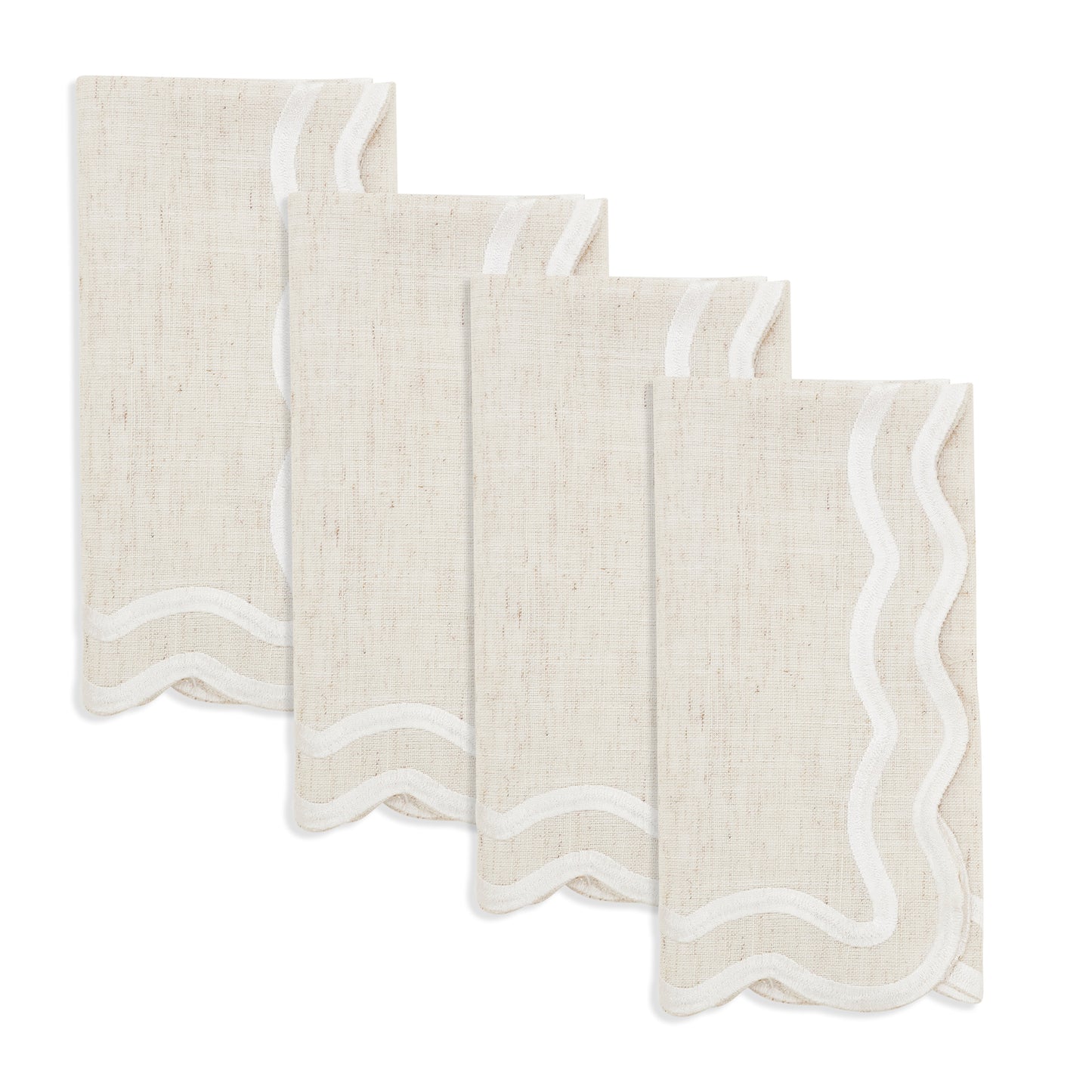 Natural Scalloped Border Napkins 100% polyester, 20 Inch Square (4 pcs.)