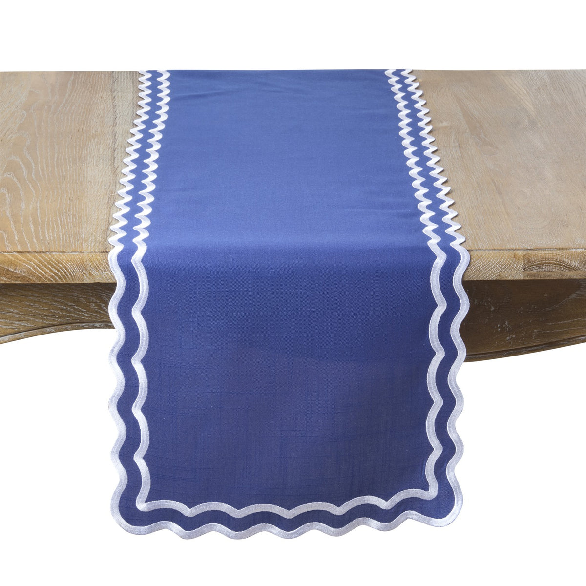 Everyday / All Season Navy Blue Scalloped Border Table Runner, 100% polyester