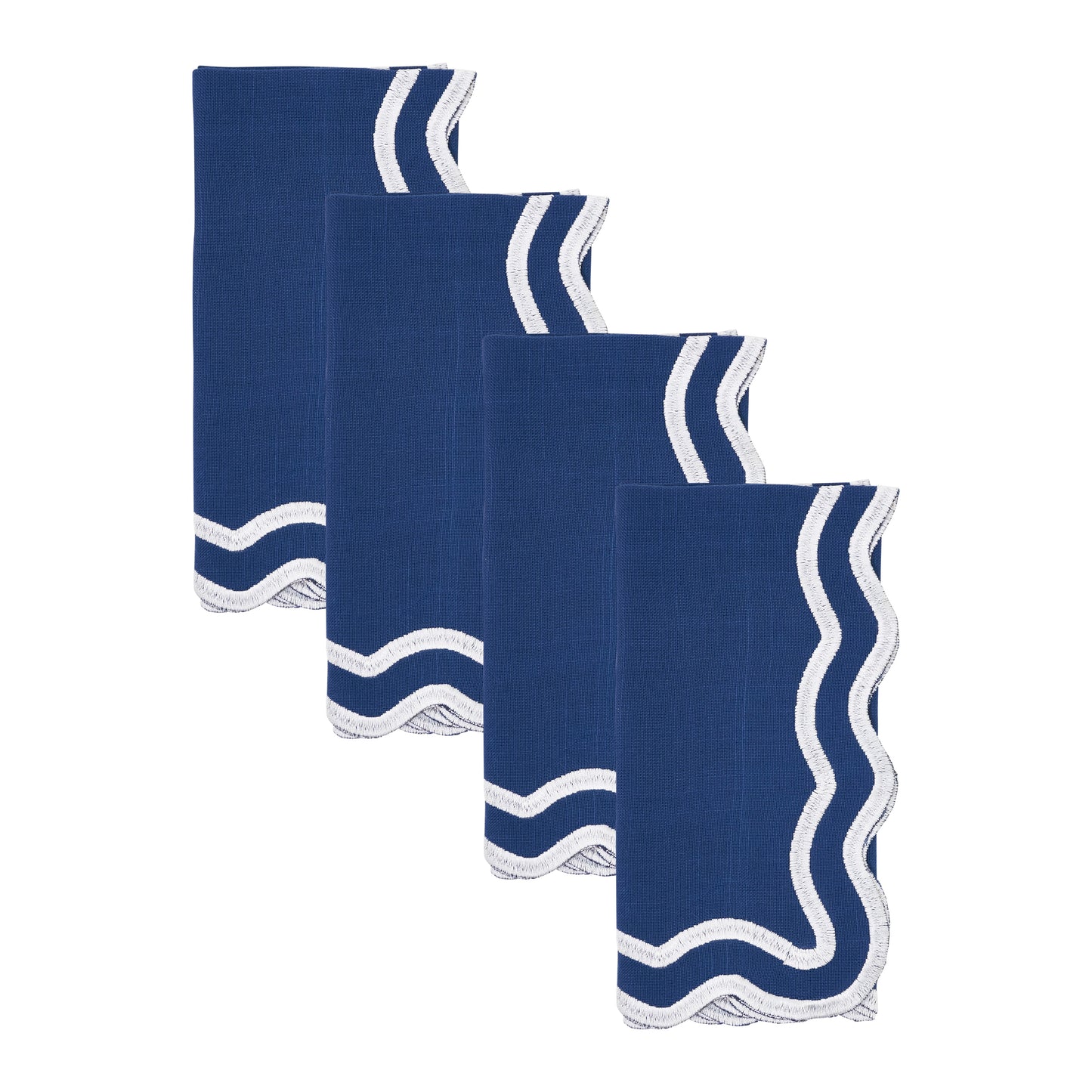 Navy Blue Scalloped Border Napkins 100% polyester, 20 Inch Square (4 pcs.)