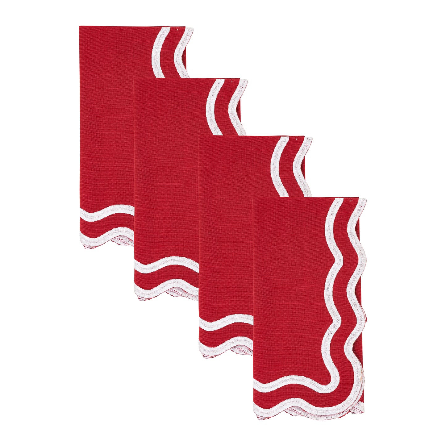 Red Scalloped Border Napkins 100% polyester, 20 Inch Square (4 pcs.)