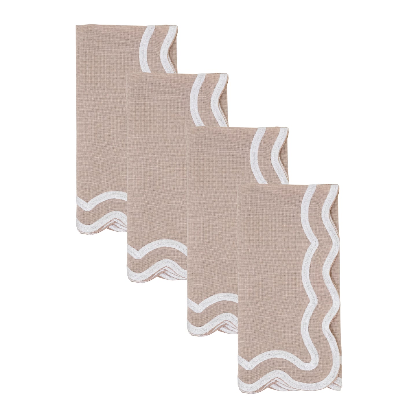 Taupe Scalloped Border Napkins 100% polyester, 20 Inch Square (4 pcs.)