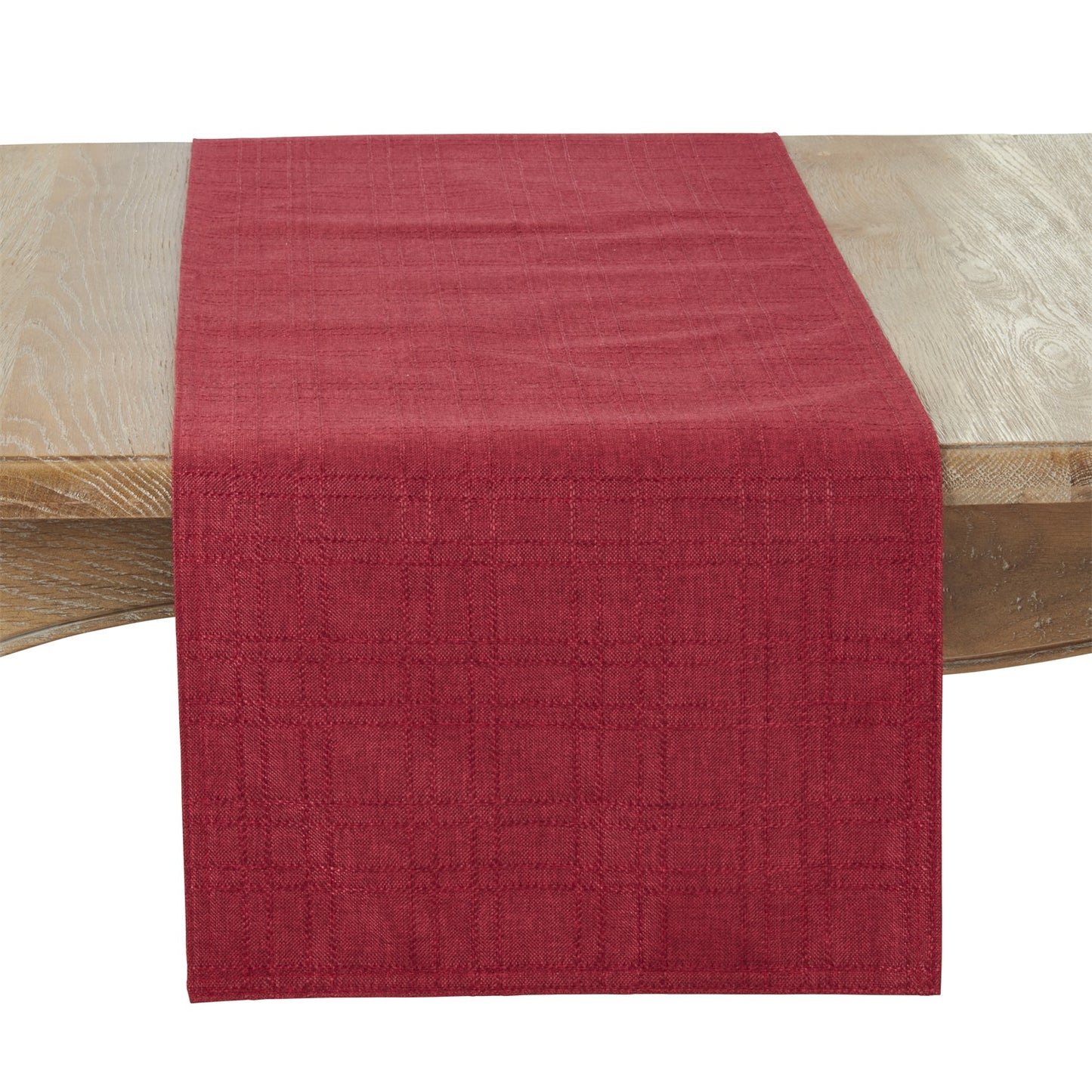 Everyday / All Season Burgundy Stitched Plaid Table Runner, 100% Polyester