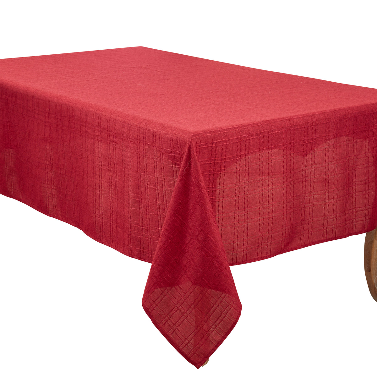 Burgundy Stitched Plaid Tablecloth 100% polyester