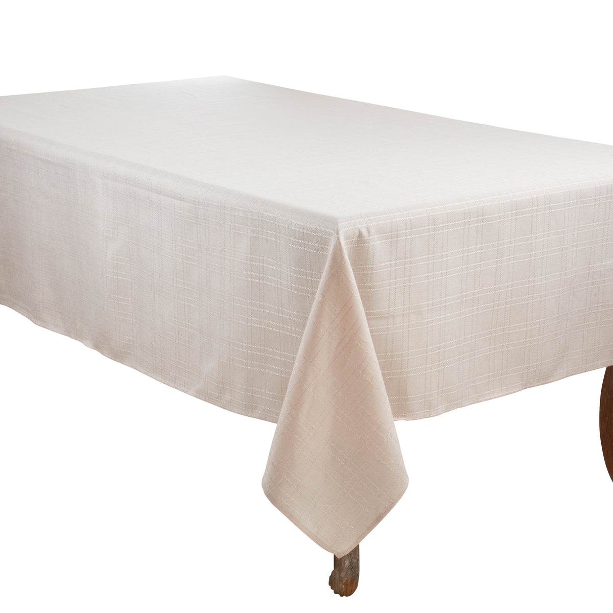 Natural Beige Stitched Plaid Tablecloth 100% polyester