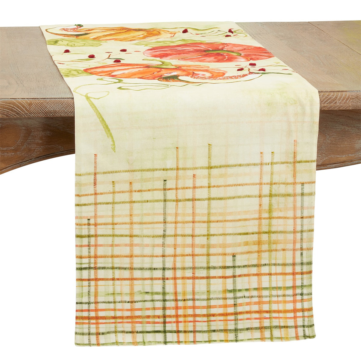Thanksgiving / Fall Harvest Multi Pumpkin Table Runner, front: 100% cotton - back: 100% polyester