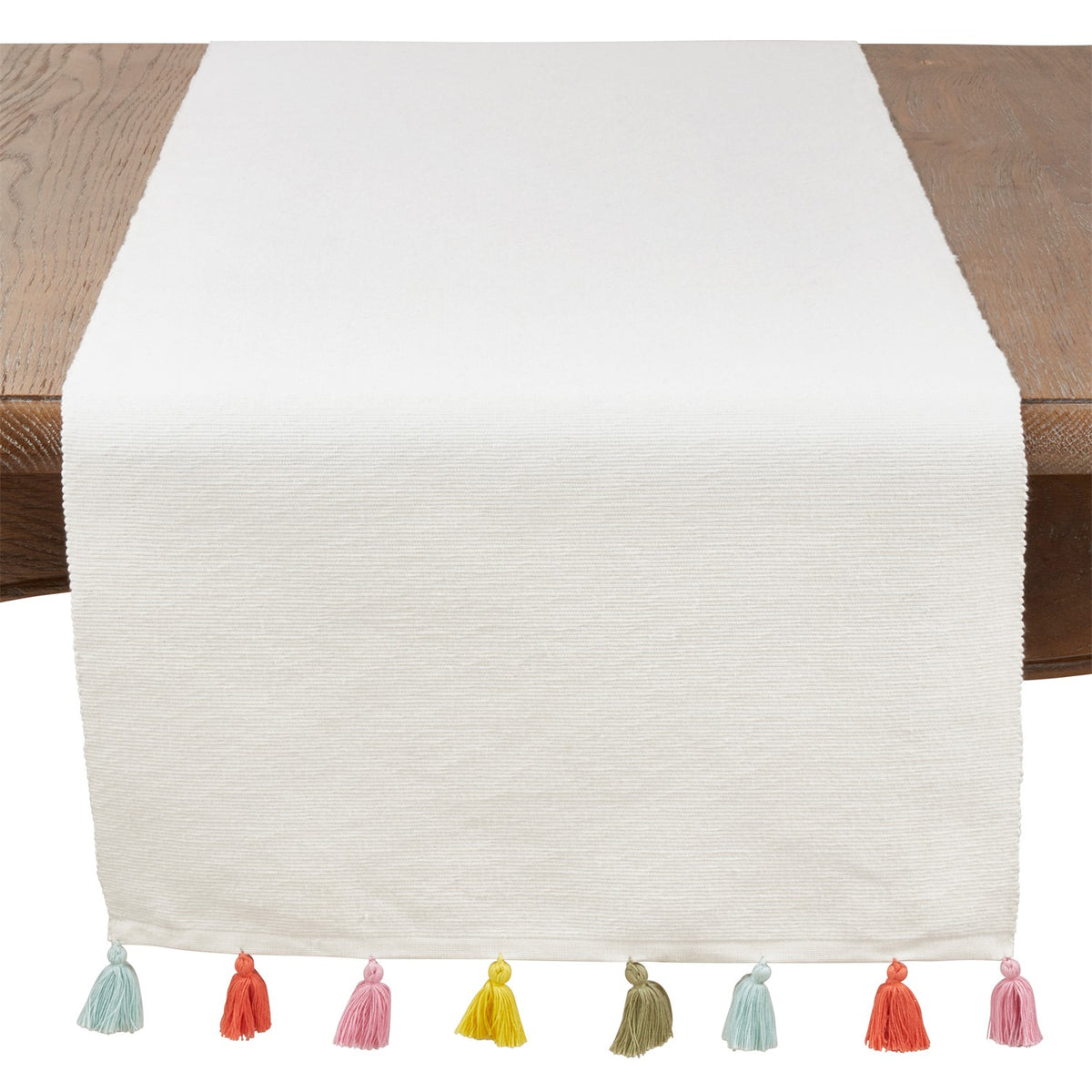 Everyday / All Season Ivory Off-White Tassel Table Runner, 100% cotton