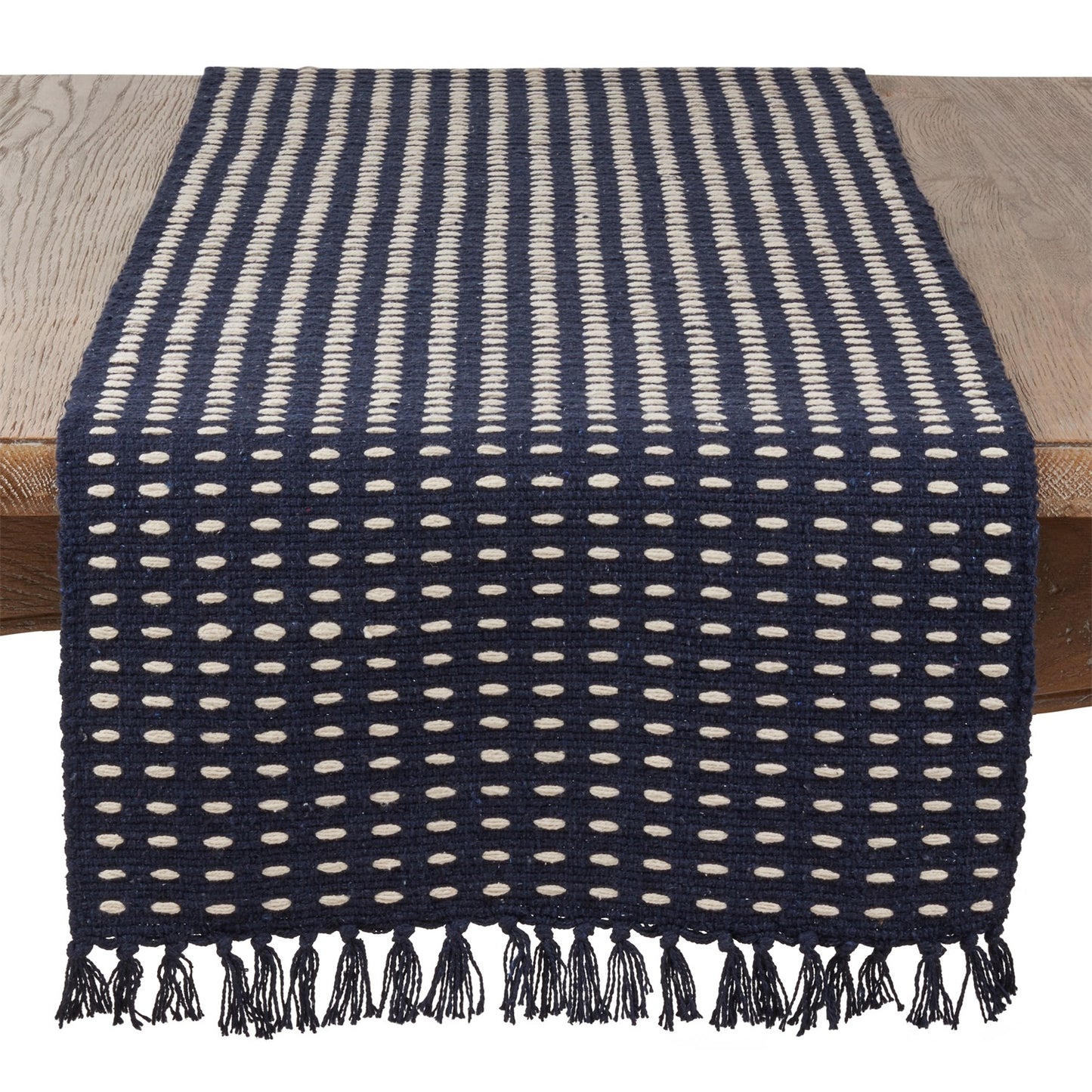 Everyday / All Season Navy Blue Dashed Woven Table Runner, 100% cotton