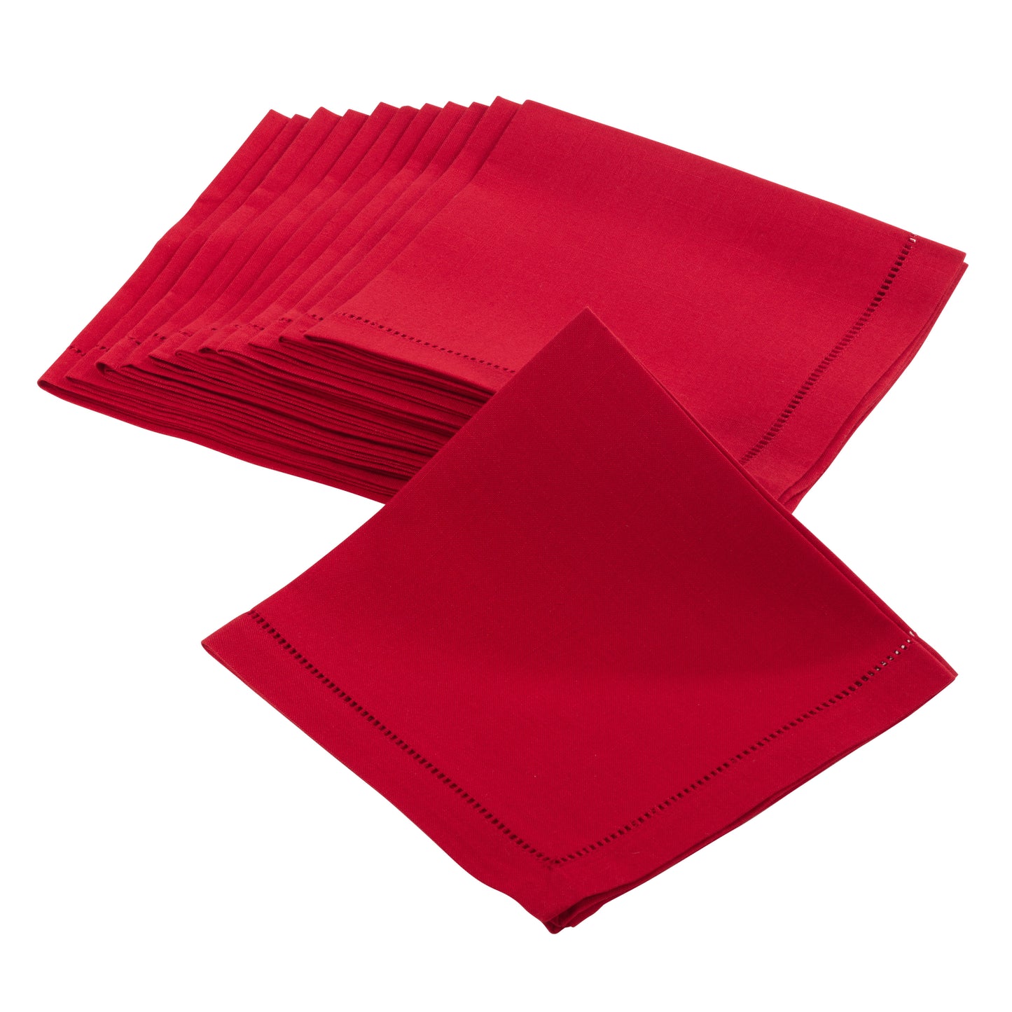 Red Hemstitched Border Dinner Napkins 100% Polyester, 18 Inch Square (12 pcs.)