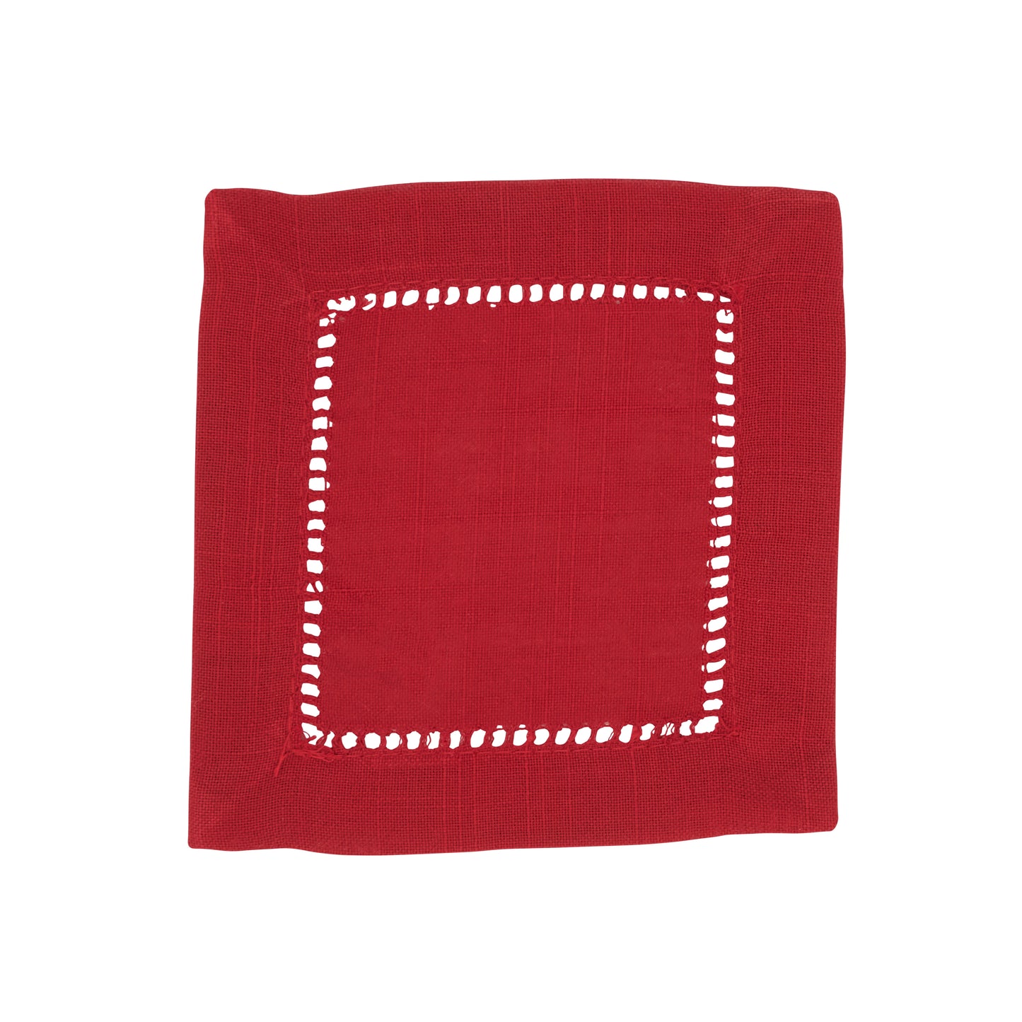Red Hemstitched Border Cocktail Napkins 100% Polyester, 6 Inch Square (12 pcs.)