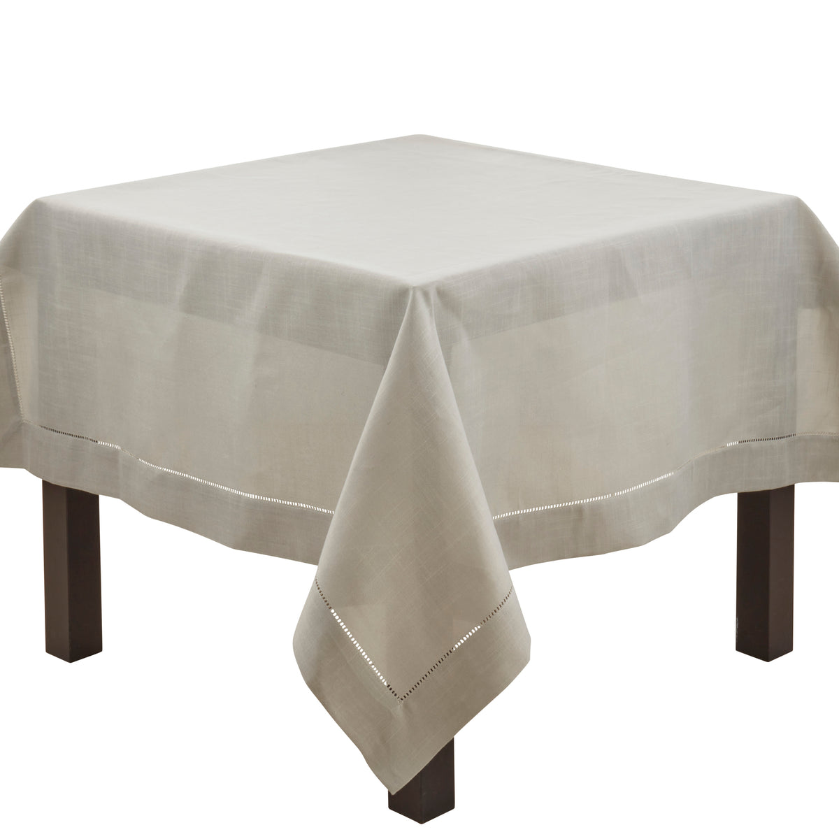 Grey Tablecloth with Hemstitched Border 100% Polyester