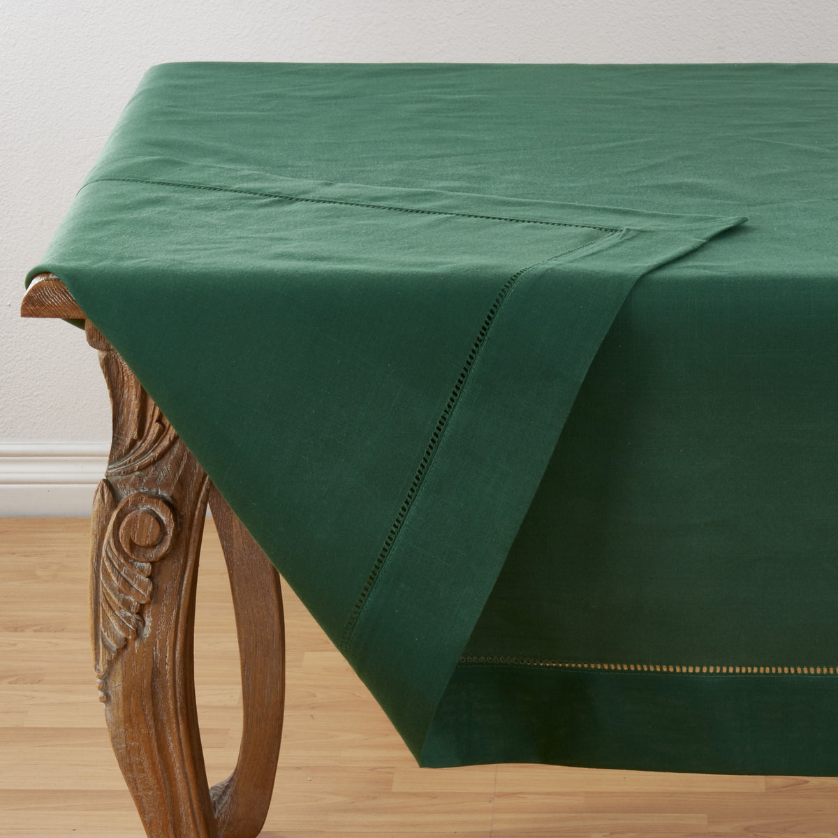 Jasper Green Tablecloth with Hemstitched Border 100% Polyester