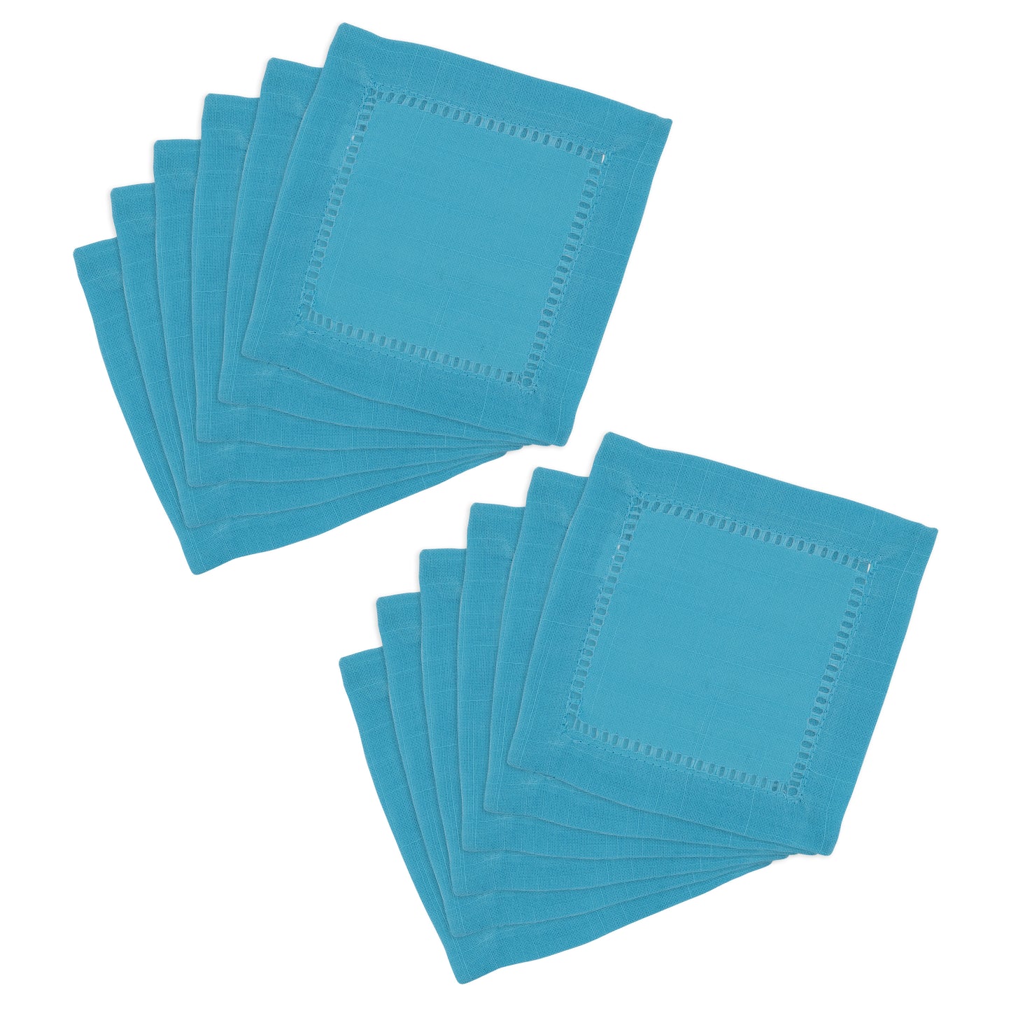 Turquoise Hemstitched Border Cocktail Napkins 100% Polyester, 6 Inch Square (12 pcs.)