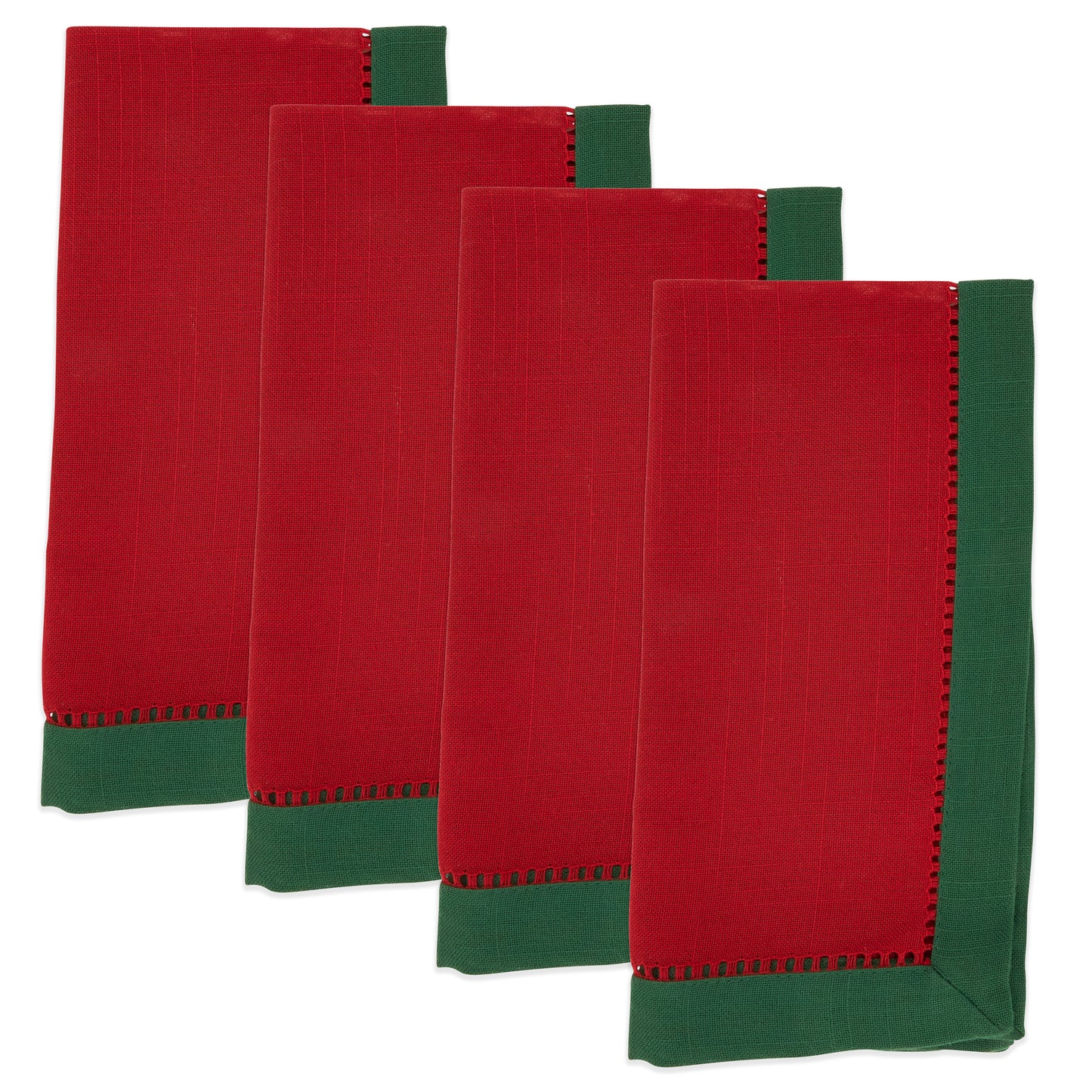 Red Two-Tone Hemstitch Napkins 100% Polyester, 20 Inch Square (12 pcs.)