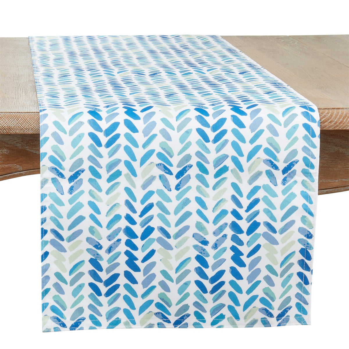 Everyday / All Season Blue Watercolor Chevron Table Runner, 100% Polyester