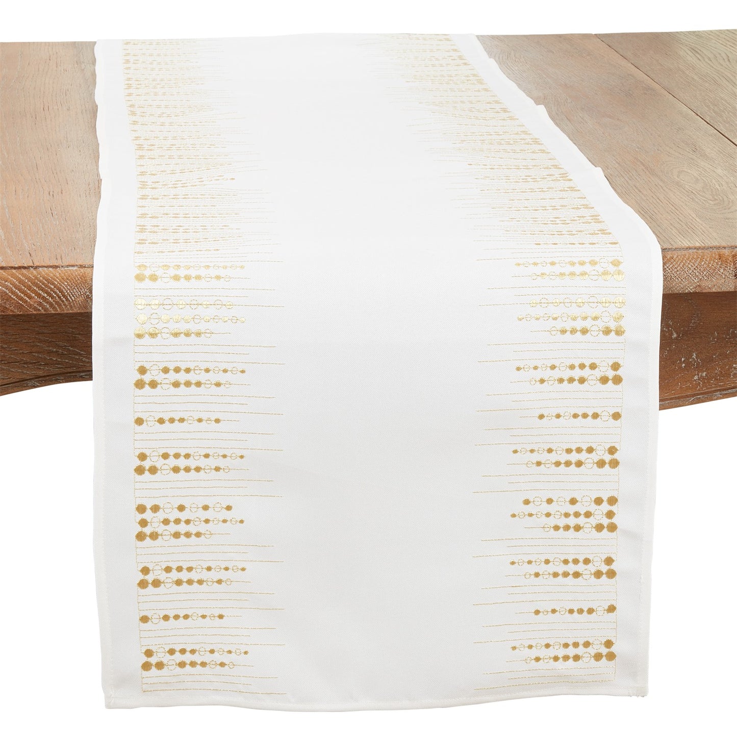 Everyday / All Season Gold Embroidered Dots Table Runner, 100% Polyester